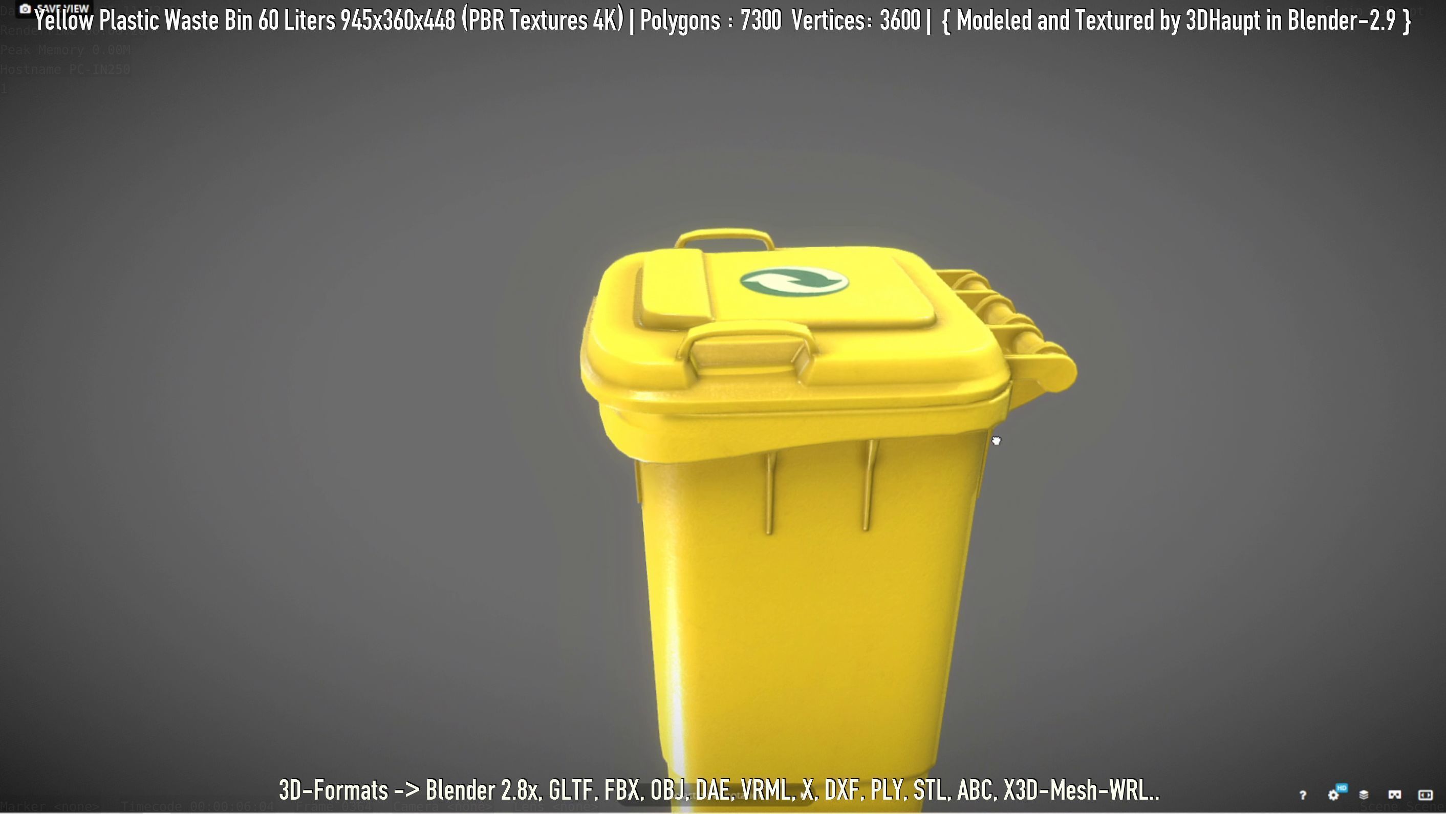 Yellow Plastic Waste Bin 60 Liters 945x360x448 Low-poly 3D model_96