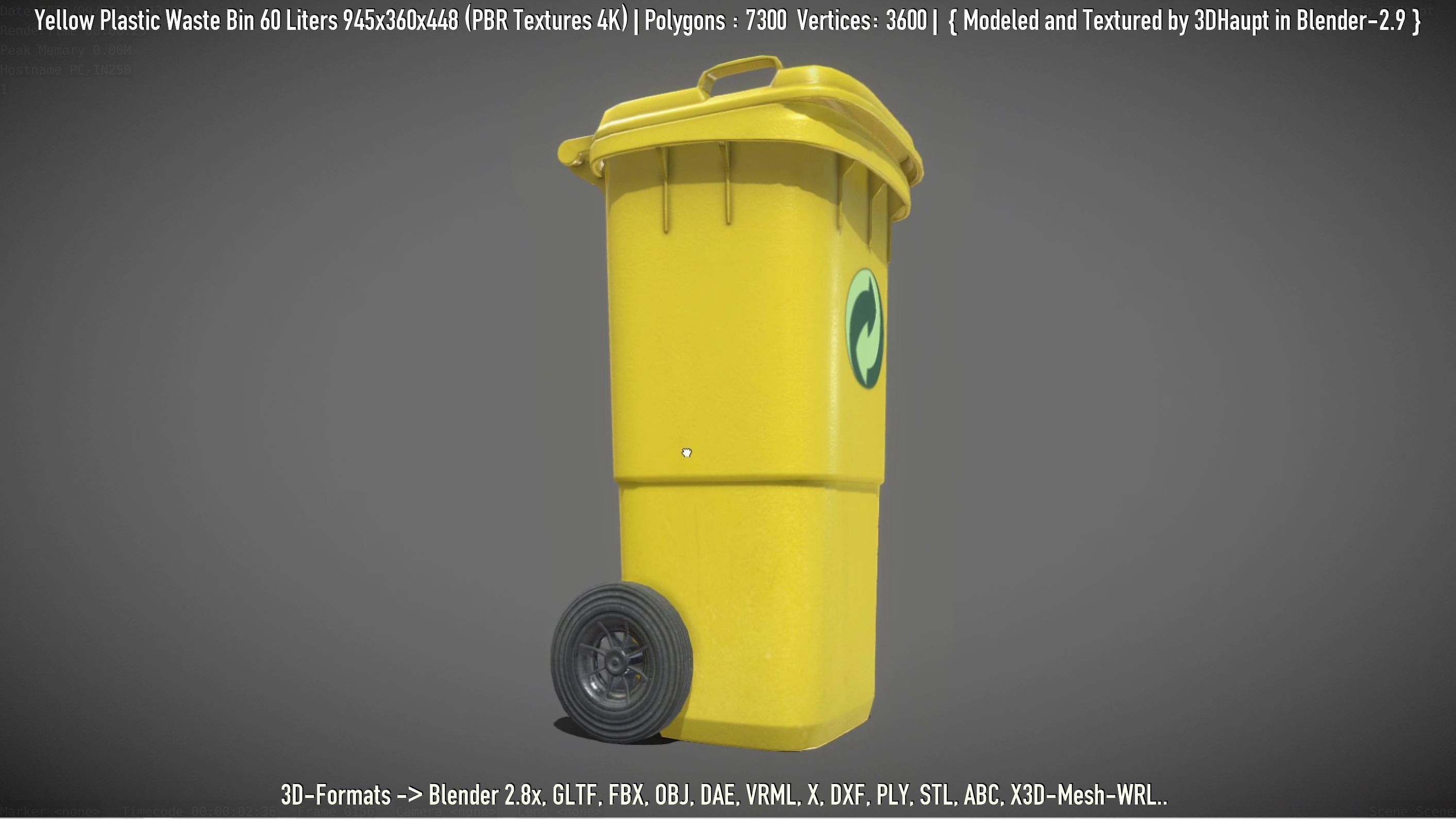 Yellow Plastic Waste Bin 60 Liters 945x360x448 Low-poly 3D model_72