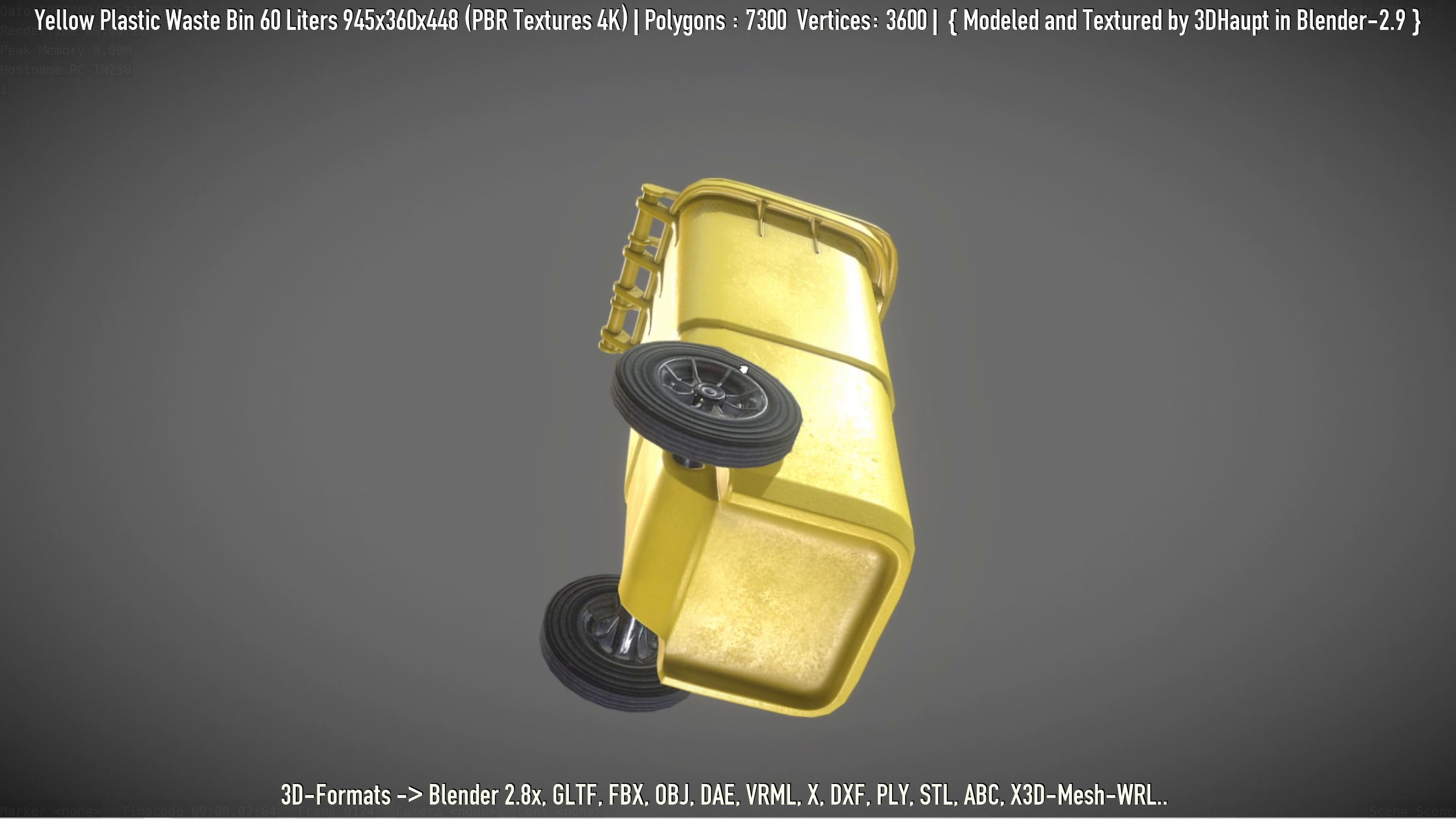 Yellow Plastic Waste Bin 60 Liters 945x360x448 Low-poly 3D model_49