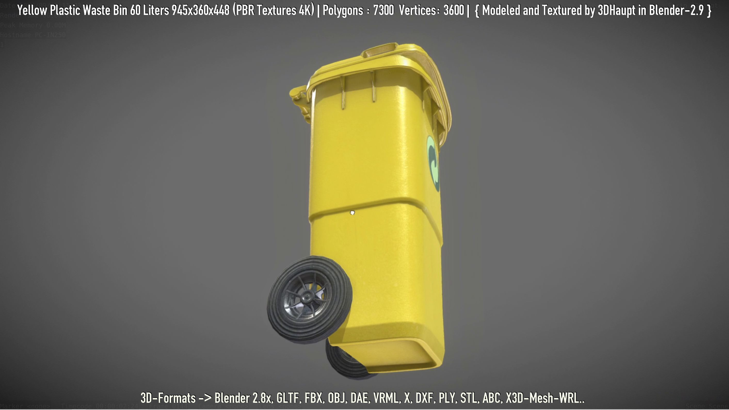 Yellow Plastic Waste Bin 60 Liters 945x360x448 Low-poly 3D model_87