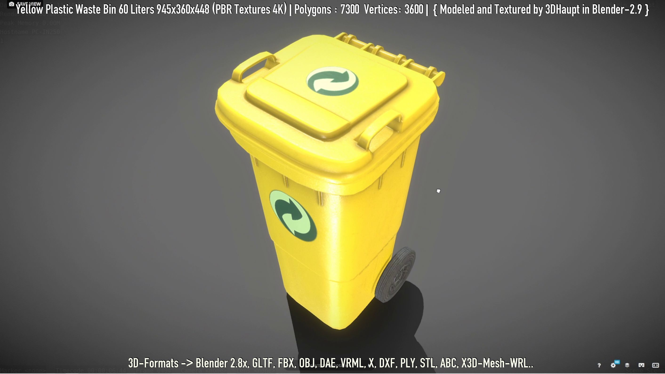 Yellow Plastic Waste Bin 60 Liters 945x360x448 Low-poly 3D model_105