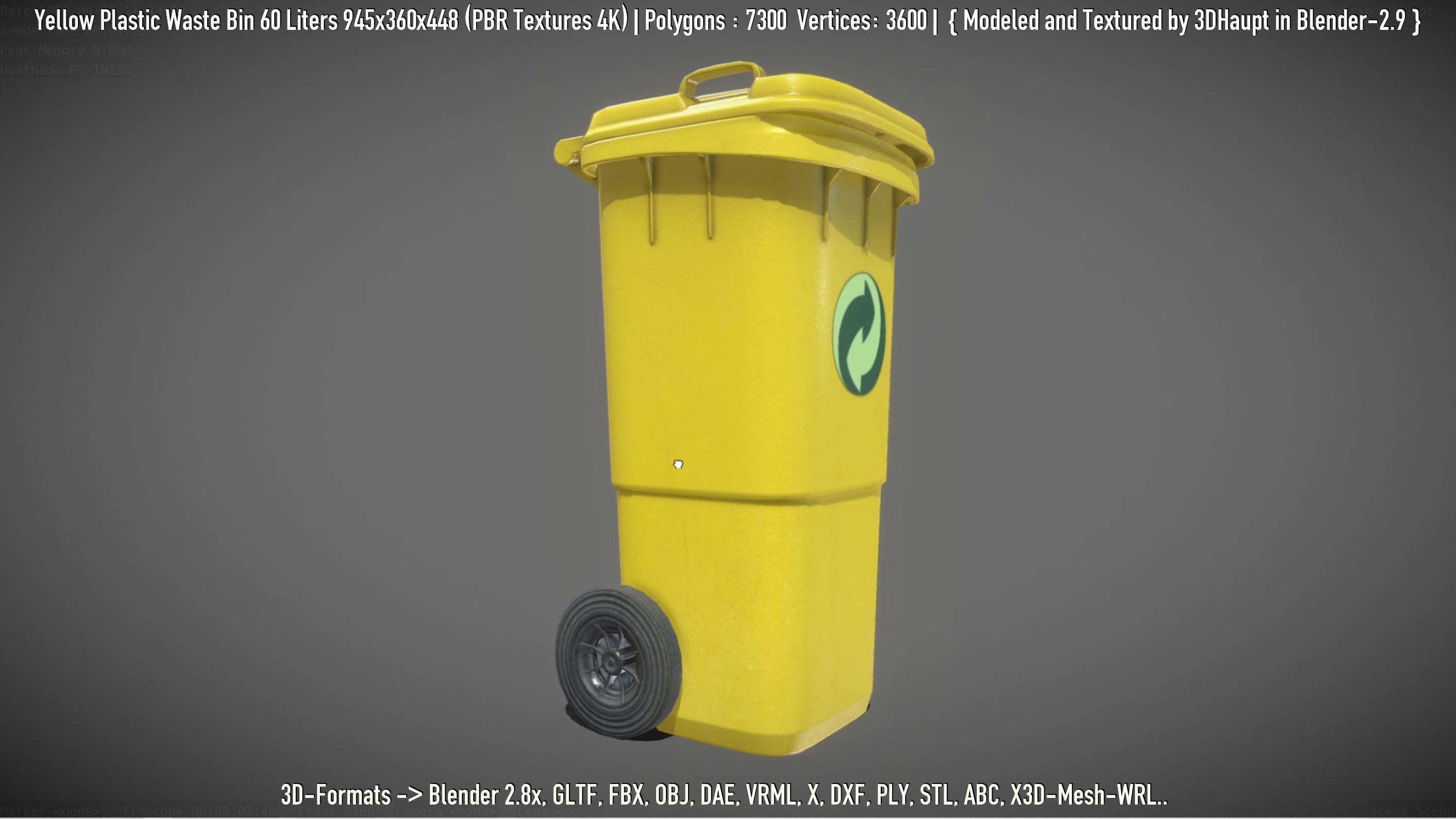 Yellow Plastic Waste Bin 60 Liters 945x360x448 Low-poly 3D model_36