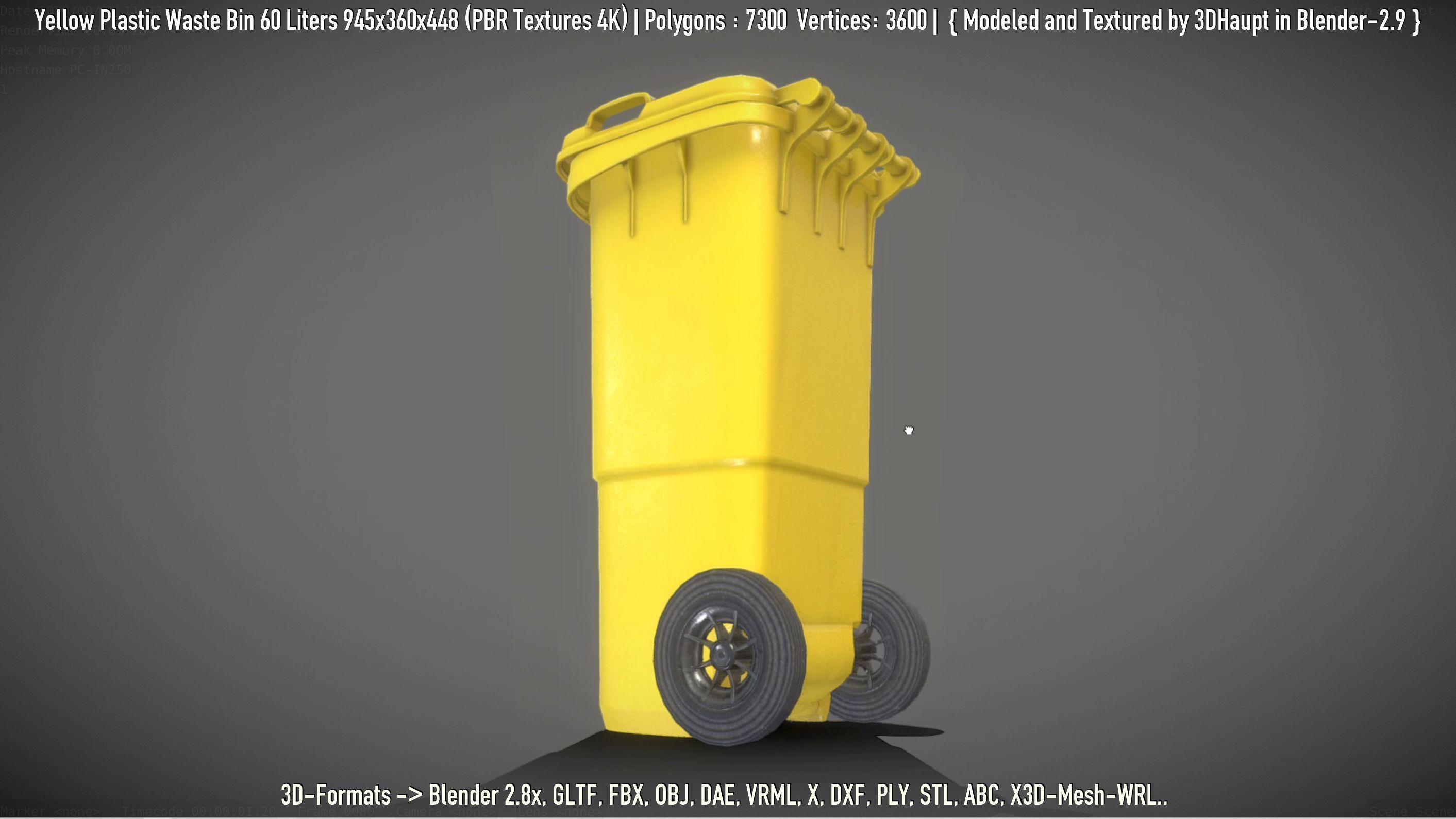 Yellow Plastic Waste Bin 60 Liters 945x360x448 Low-poly 3D model_65