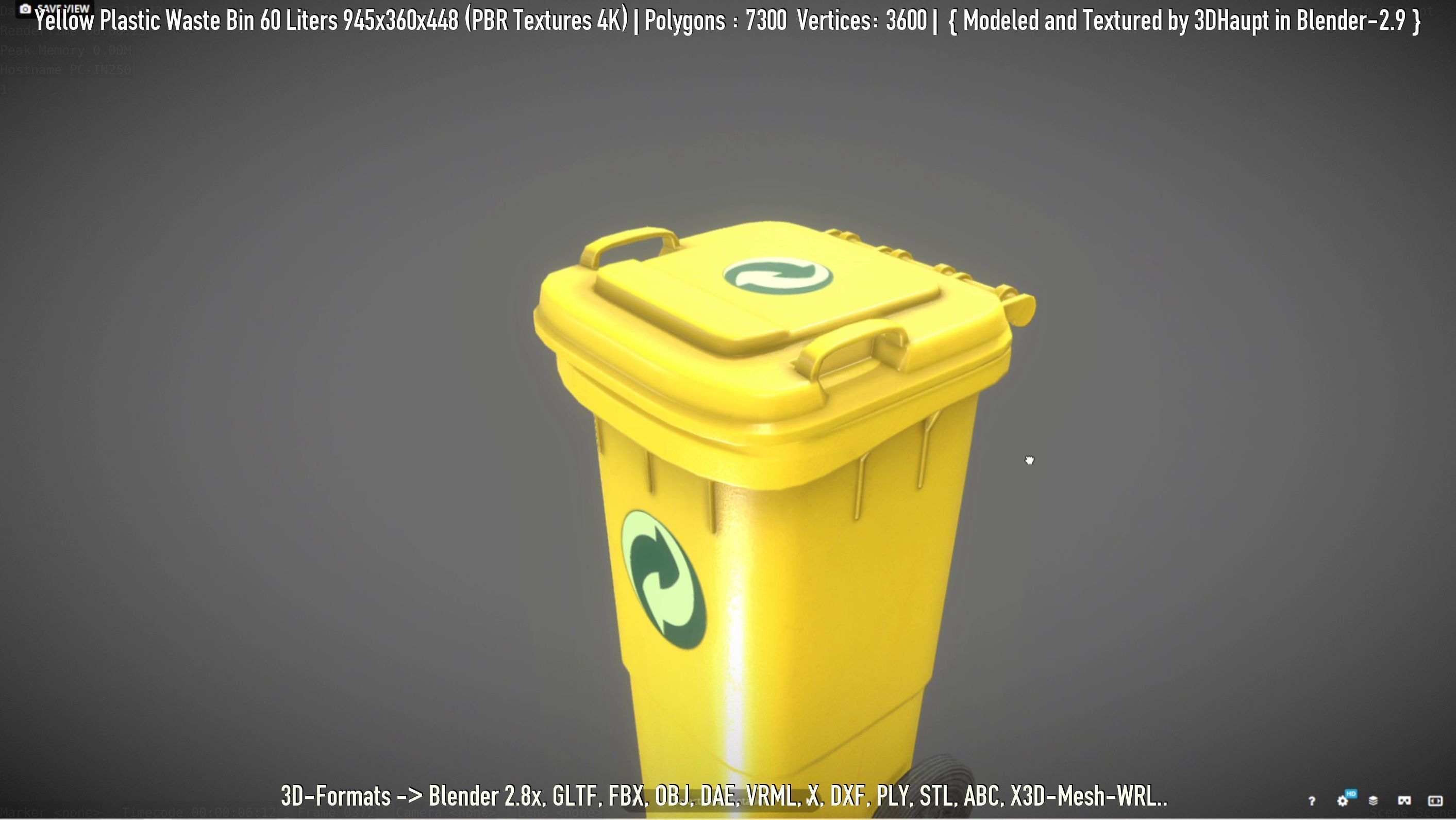 Yellow Plastic Waste Bin 60 Liters 945x360x448 Low-poly 3D model_61