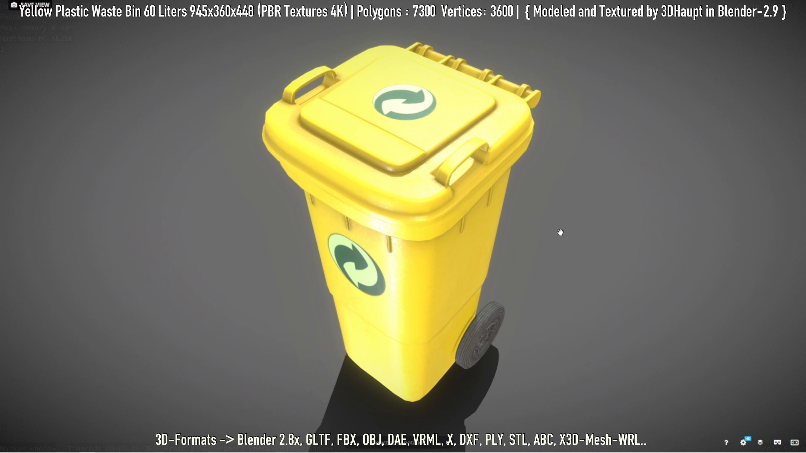 Yellow Plastic Waste Bin 60 Liters 945x360x448 Low-poly 3D model_59