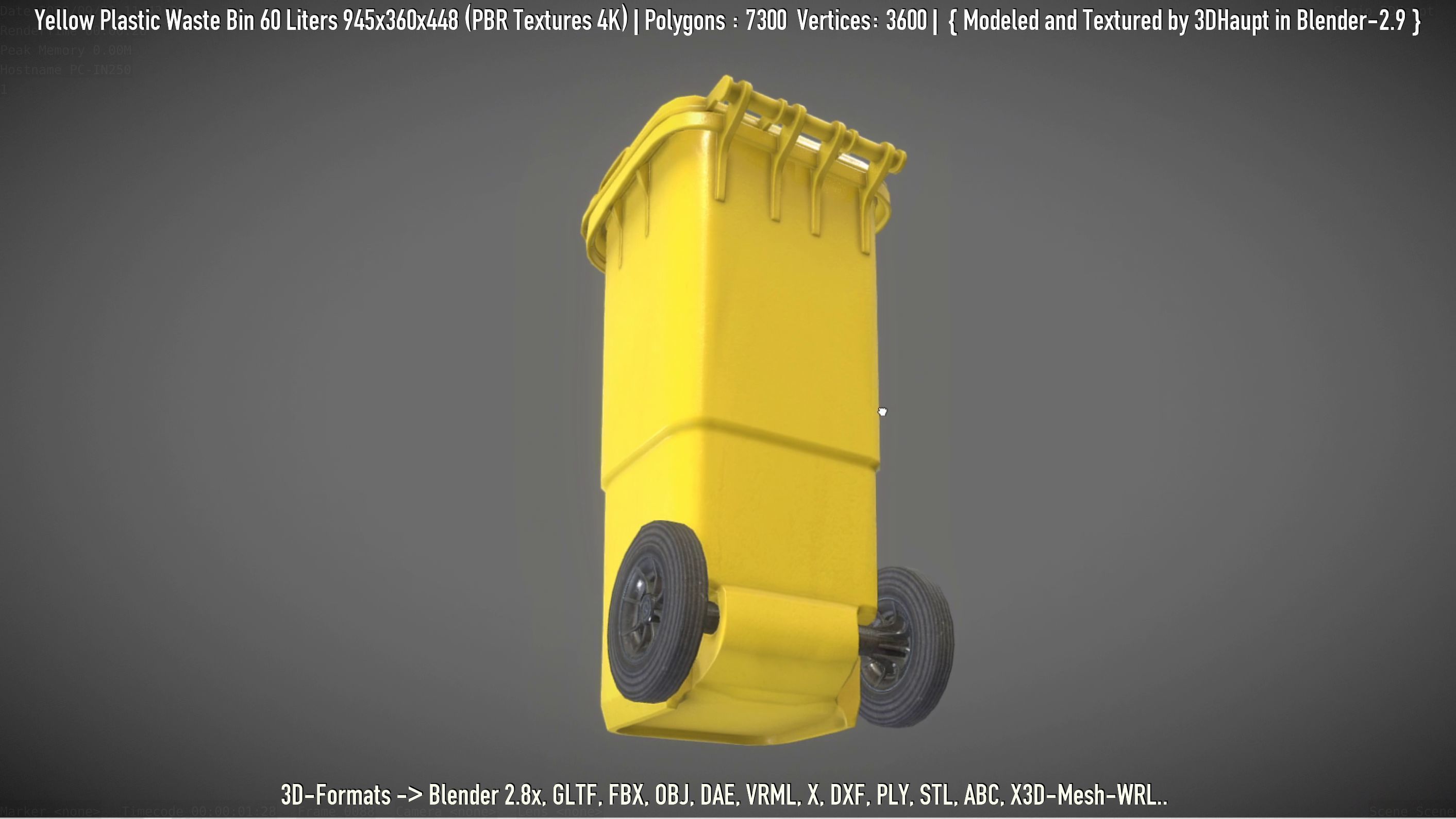Yellow Plastic Waste Bin 60 Liters 945x360x448 Low-poly 3D model_86
