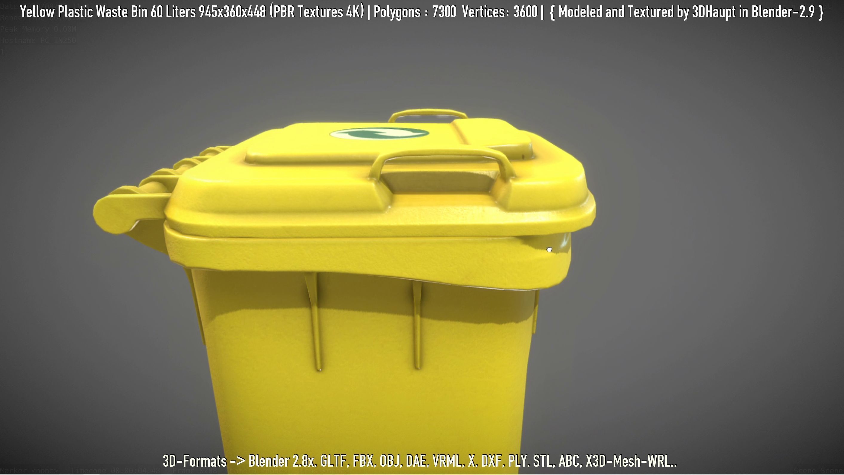 Yellow Plastic Waste Bin 60 Liters 945x360x448 Low-poly 3D model_71