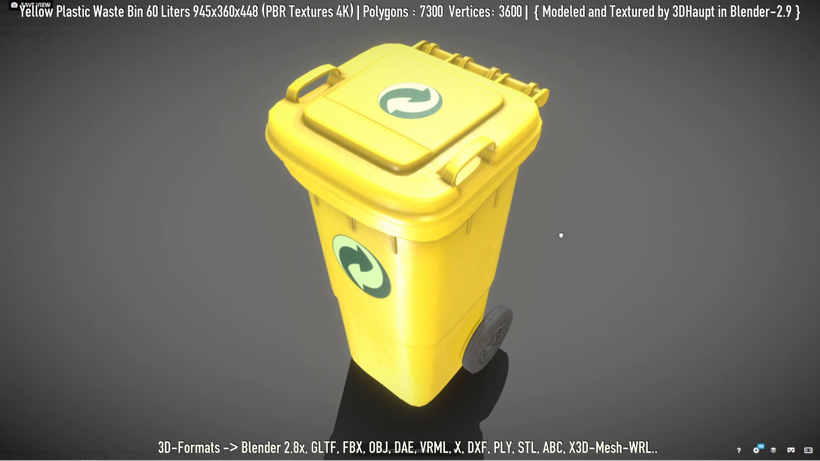 Yellow Plastic Waste Bin 60 Liters 945x360x448 Low-poly 3D model_104