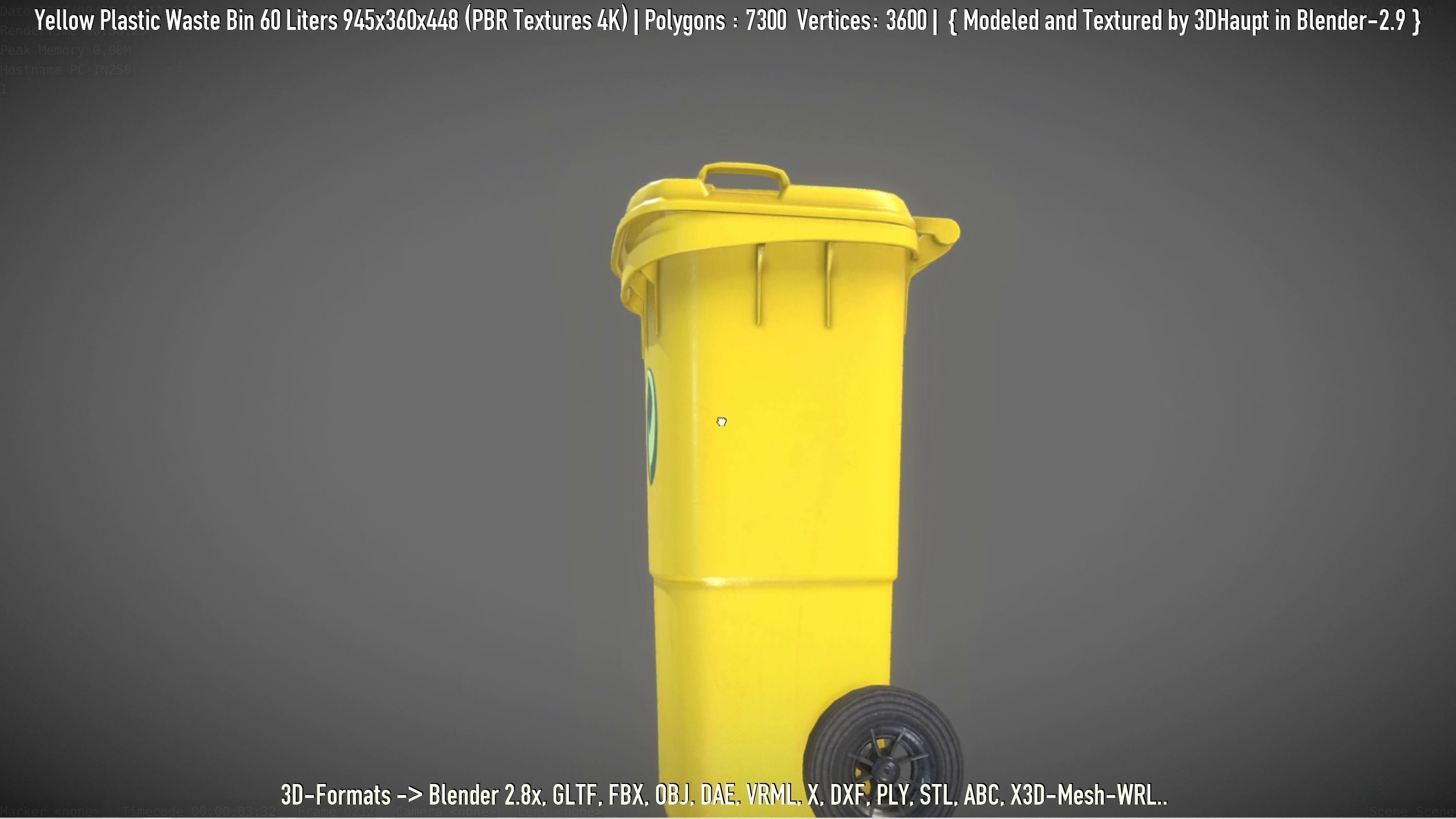 Yellow Plastic Waste Bin 60 Liters 945x360x448 Low-poly 3D model_80