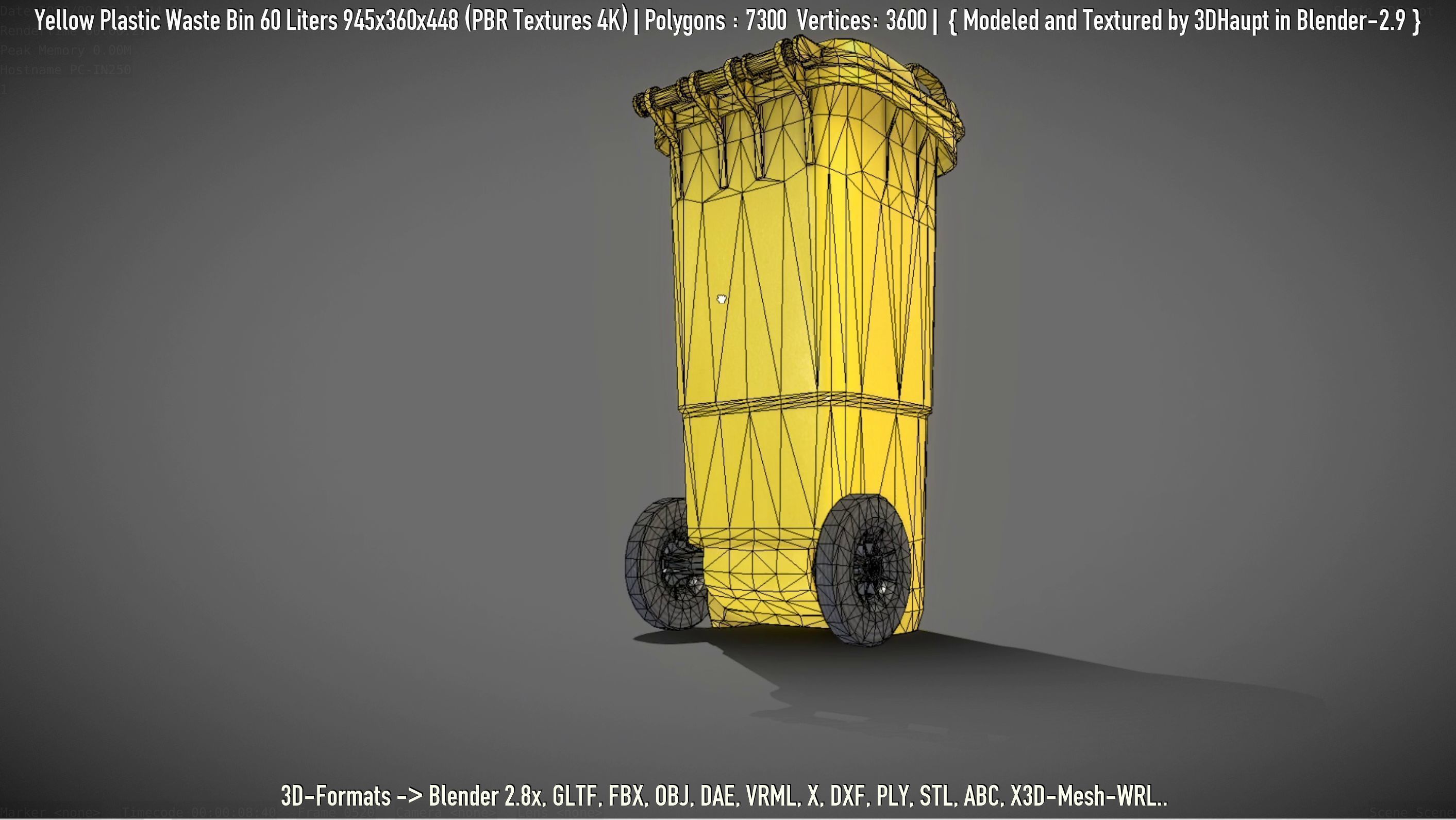 Yellow Plastic Waste Bin 60 Liters 945x360x448 Low-poly 3D model_9