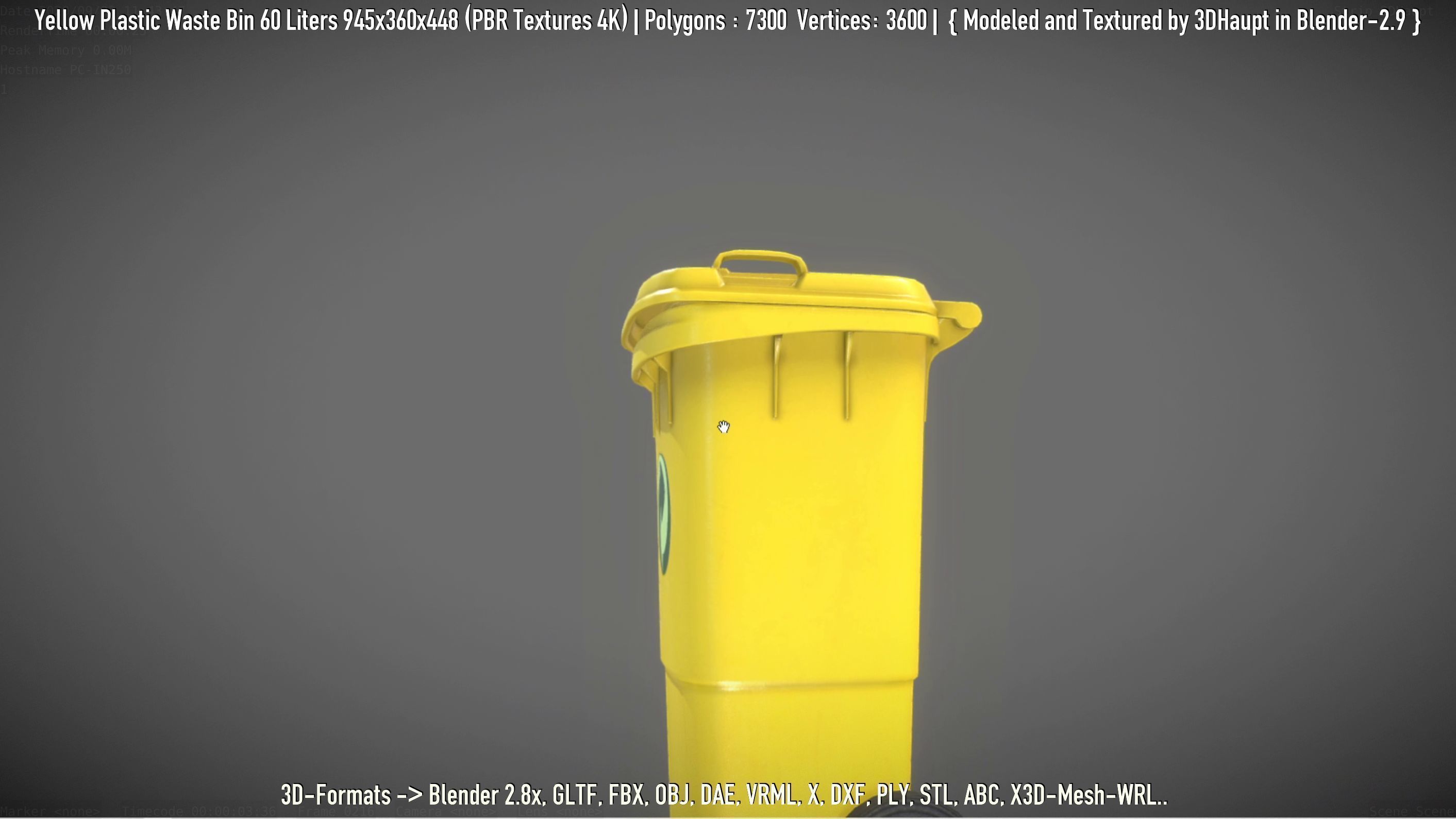 Yellow Plastic Waste Bin 60 Liters 945x360x448 Low-poly 3D model_43