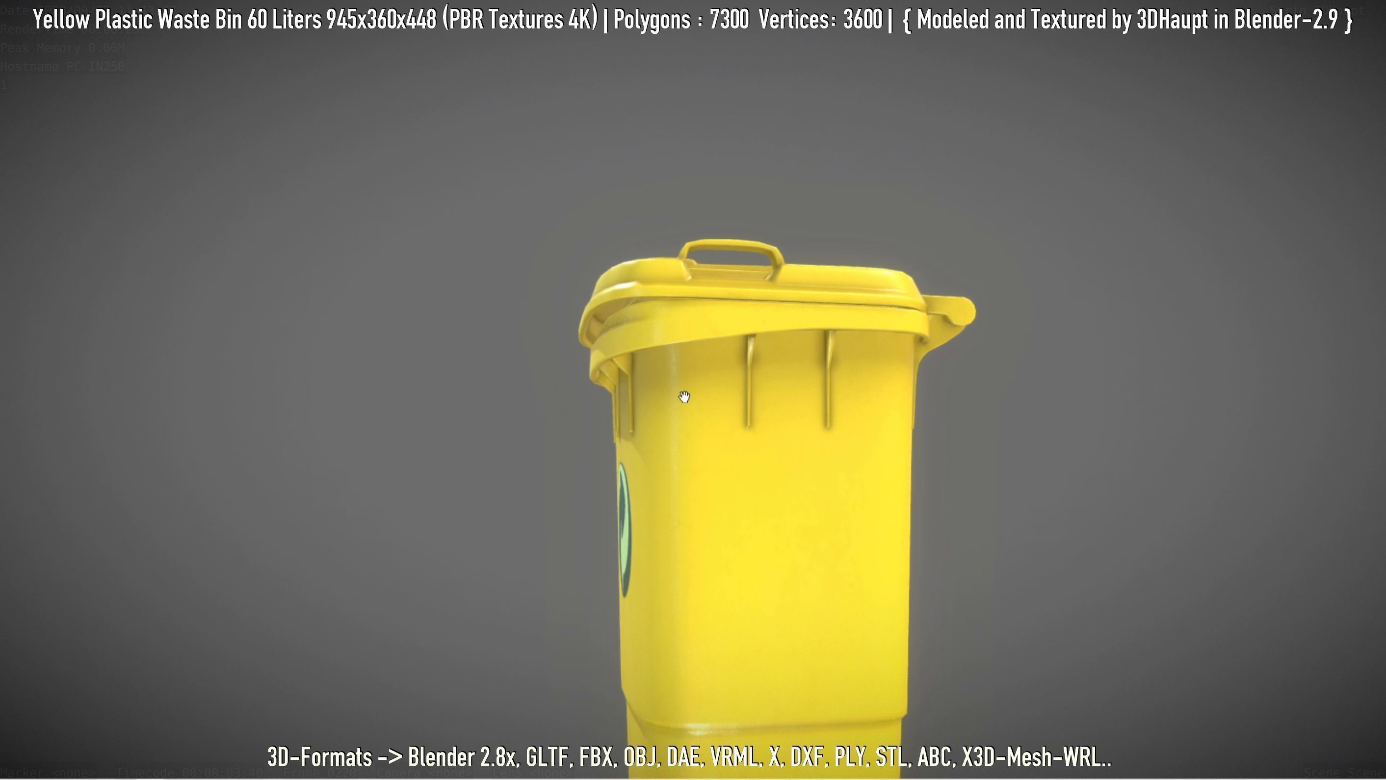 Yellow Plastic Waste Bin 60 Liters 945x360x448 Low-poly 3D model_98