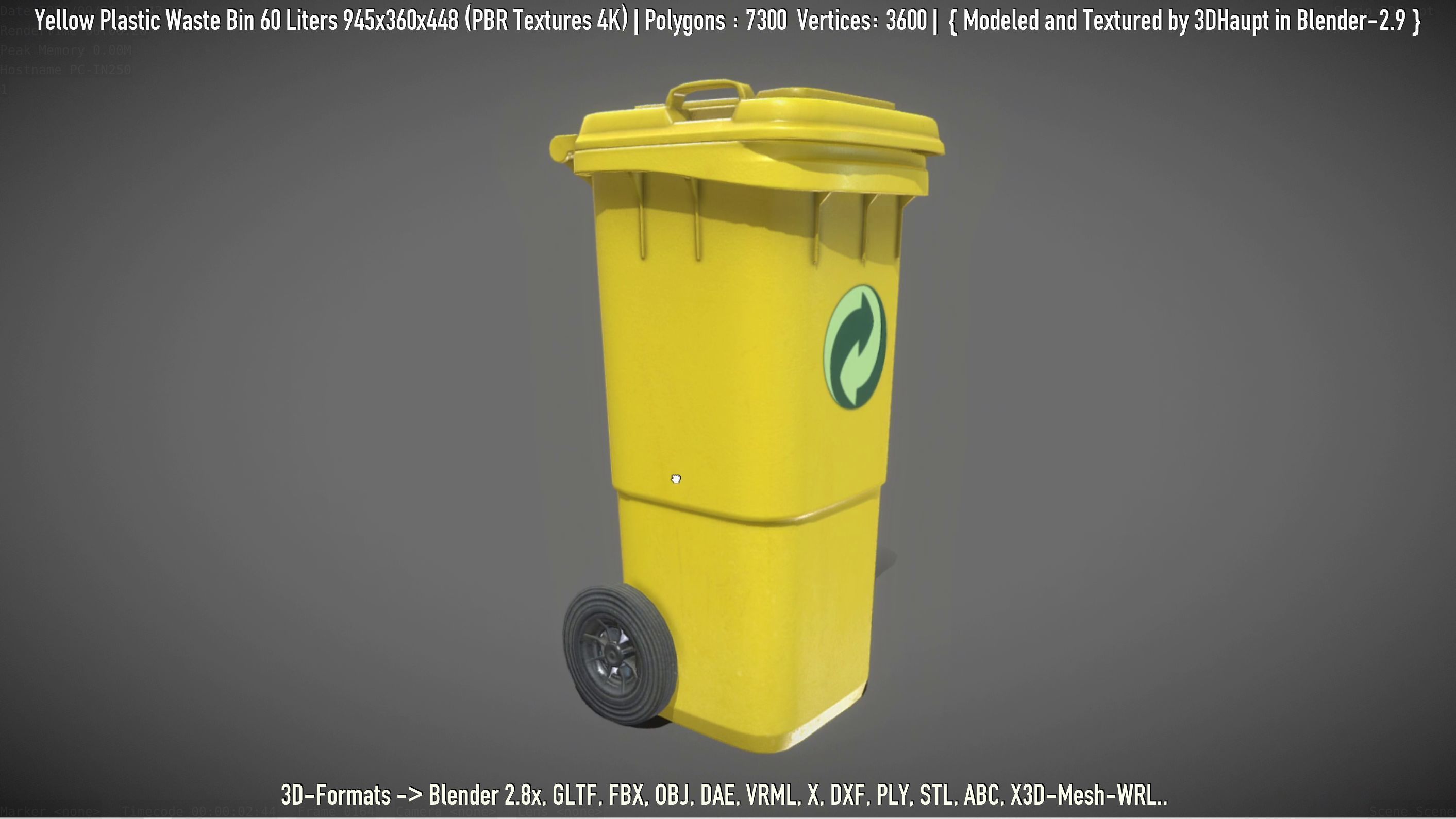 Yellow Plastic Waste Bin 60 Liters 945x360x448 Low-poly 3D model_73
