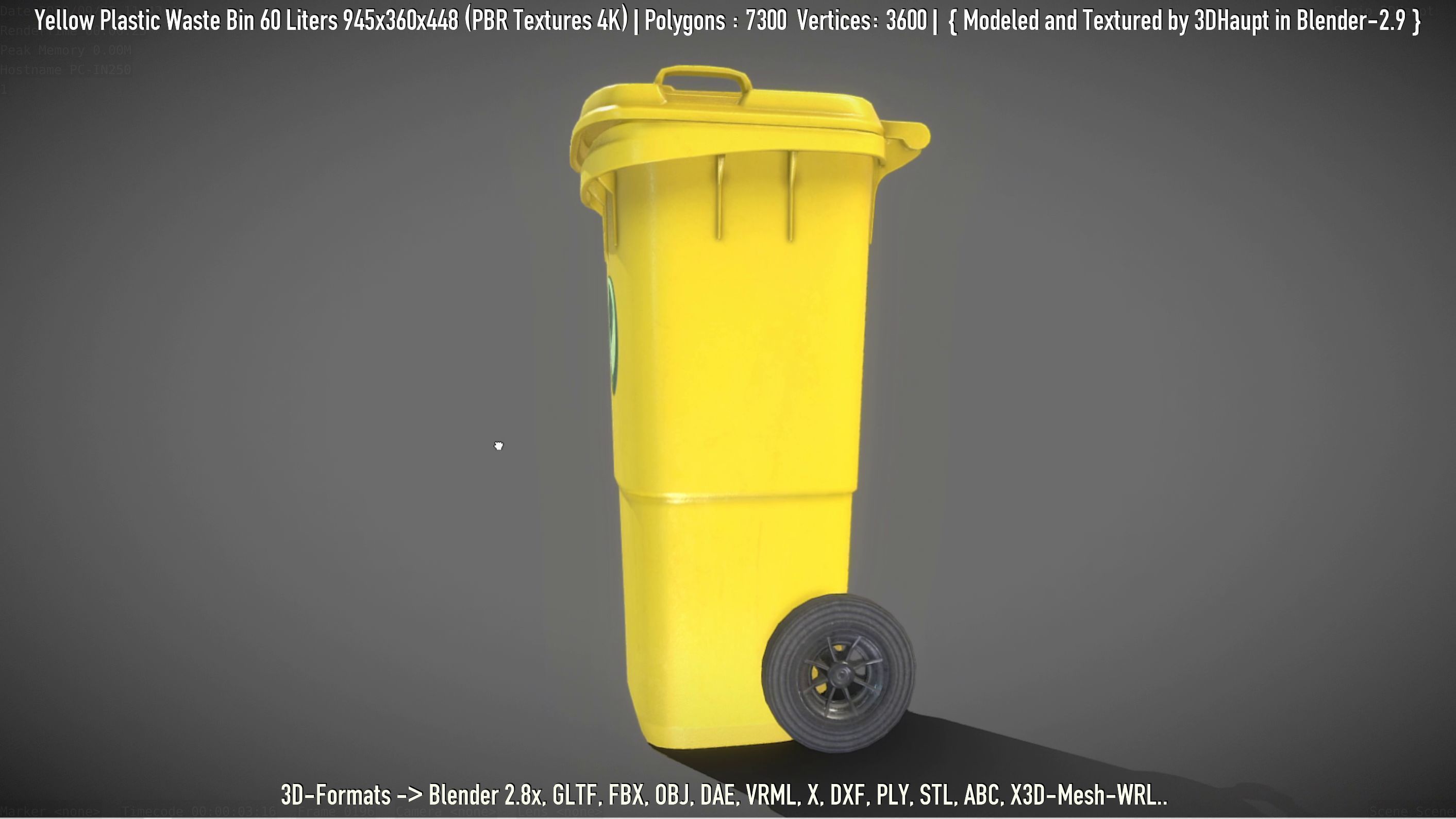 Yellow Plastic Waste Bin 60 Liters 945x360x448 Low-poly 3D model_16
