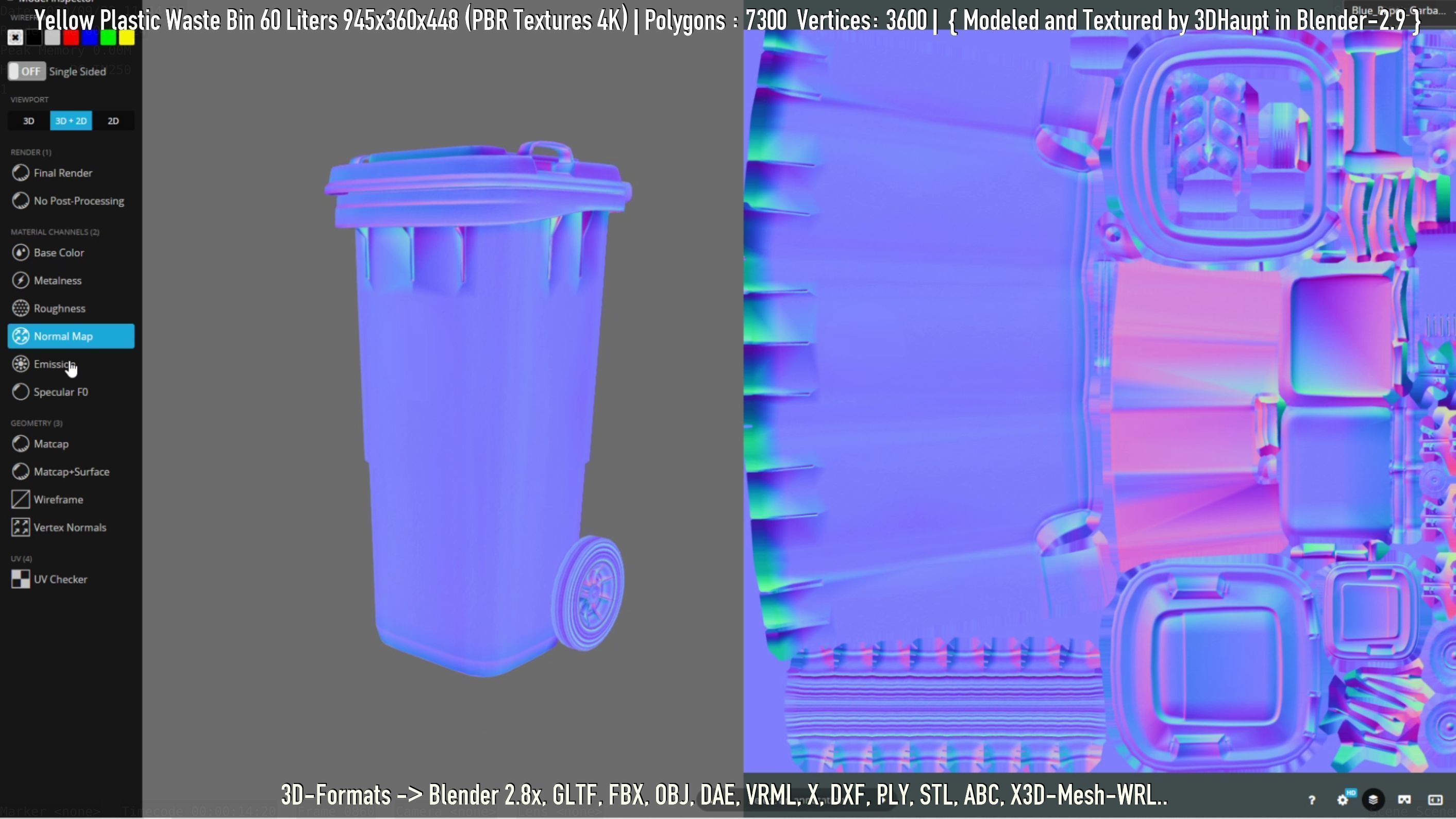 Yellow Plastic Waste Bin 60 Liters 945x360x448 Low-poly 3D model_28