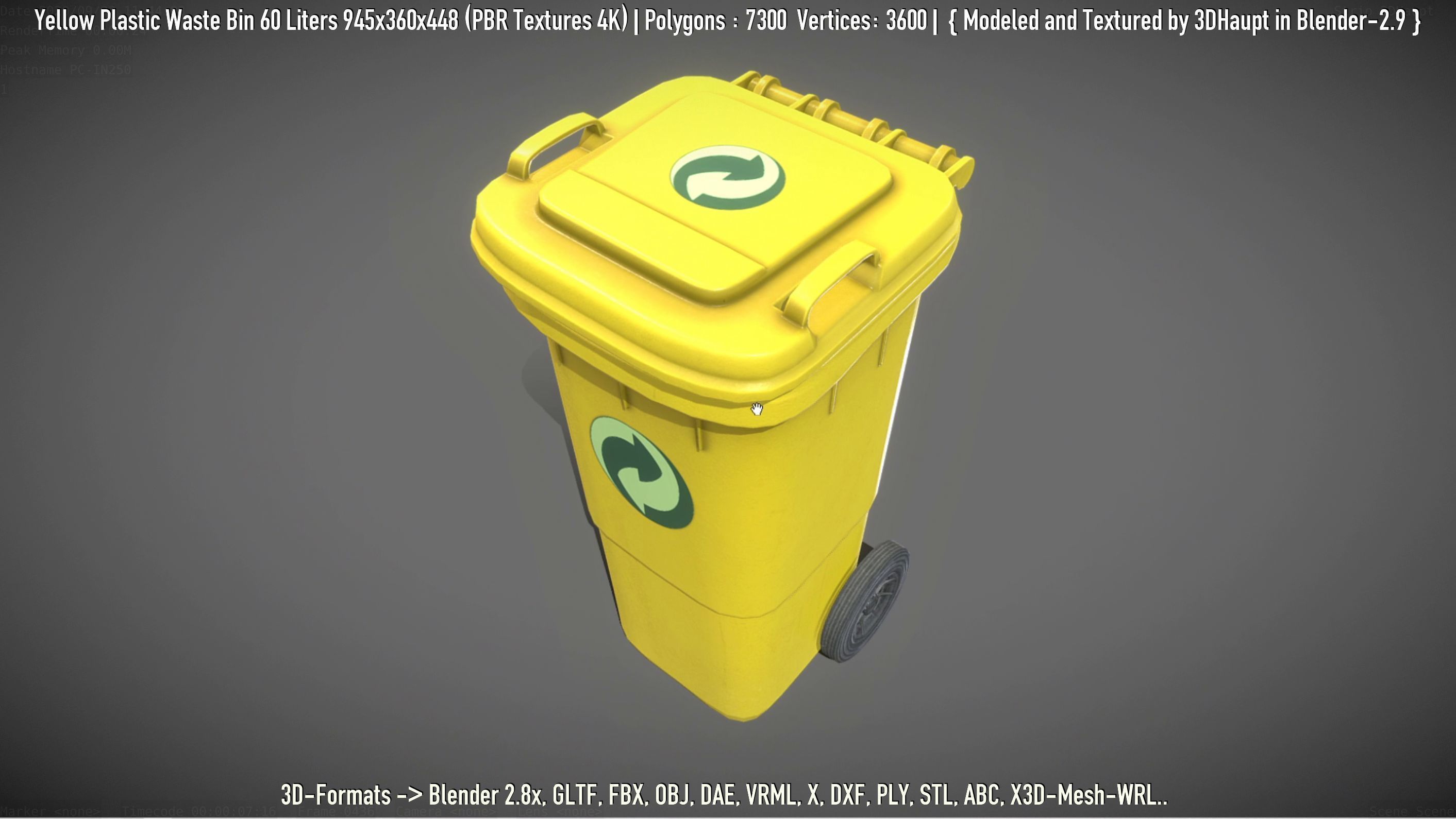 Yellow Plastic Waste Bin 60 Liters 945x360x448 Low-poly 3D model_113