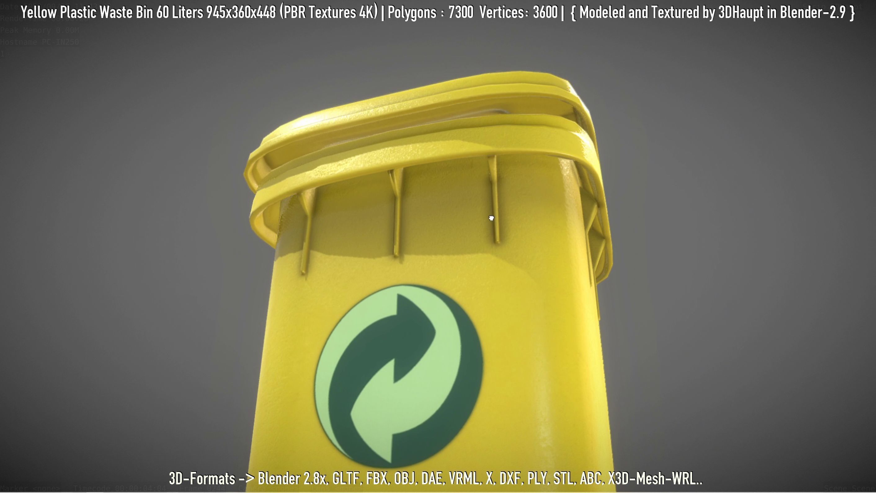 Yellow Plastic Waste Bin 60 Liters 945x360x448 Low-poly 3D model_54