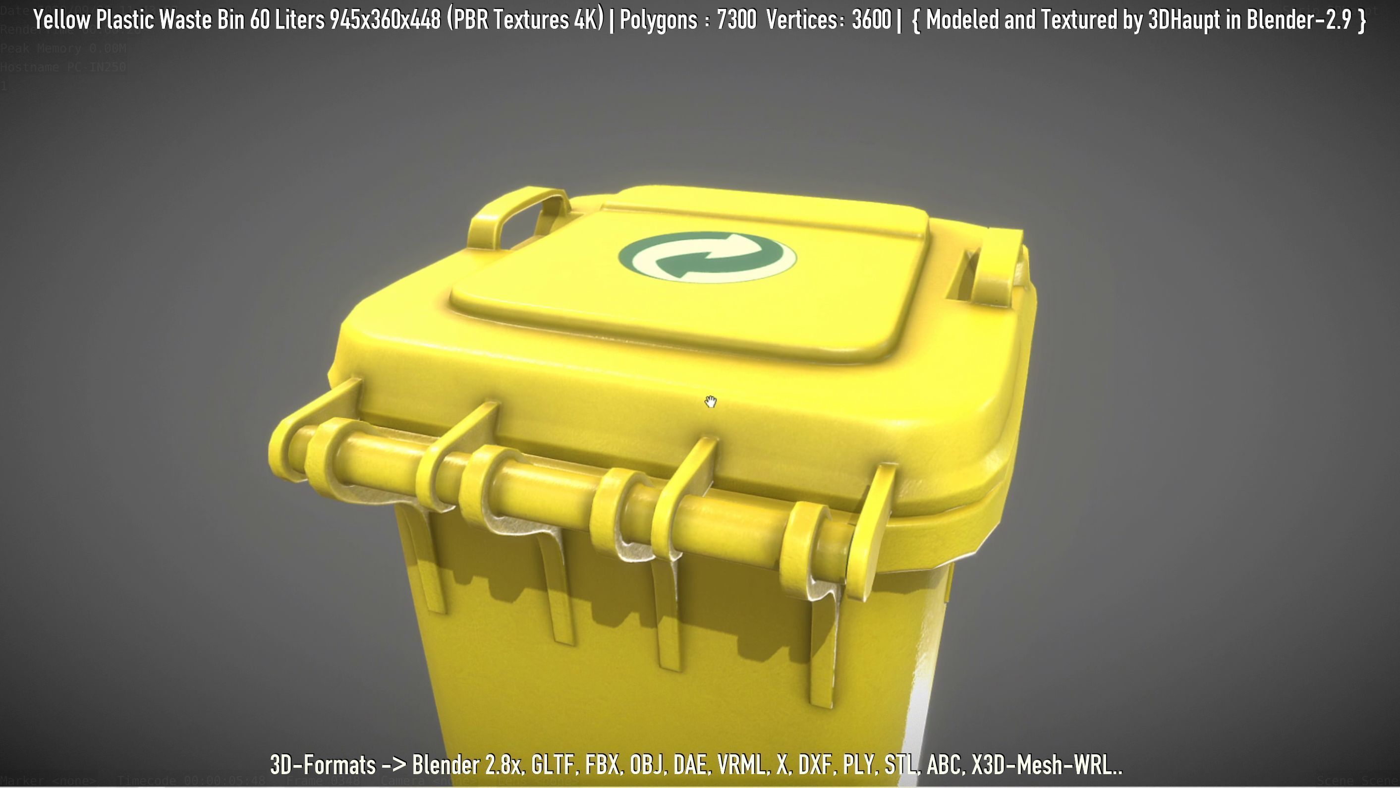 Yellow Plastic Waste Bin 60 Liters 945x360x448 Low-poly 3D model_107