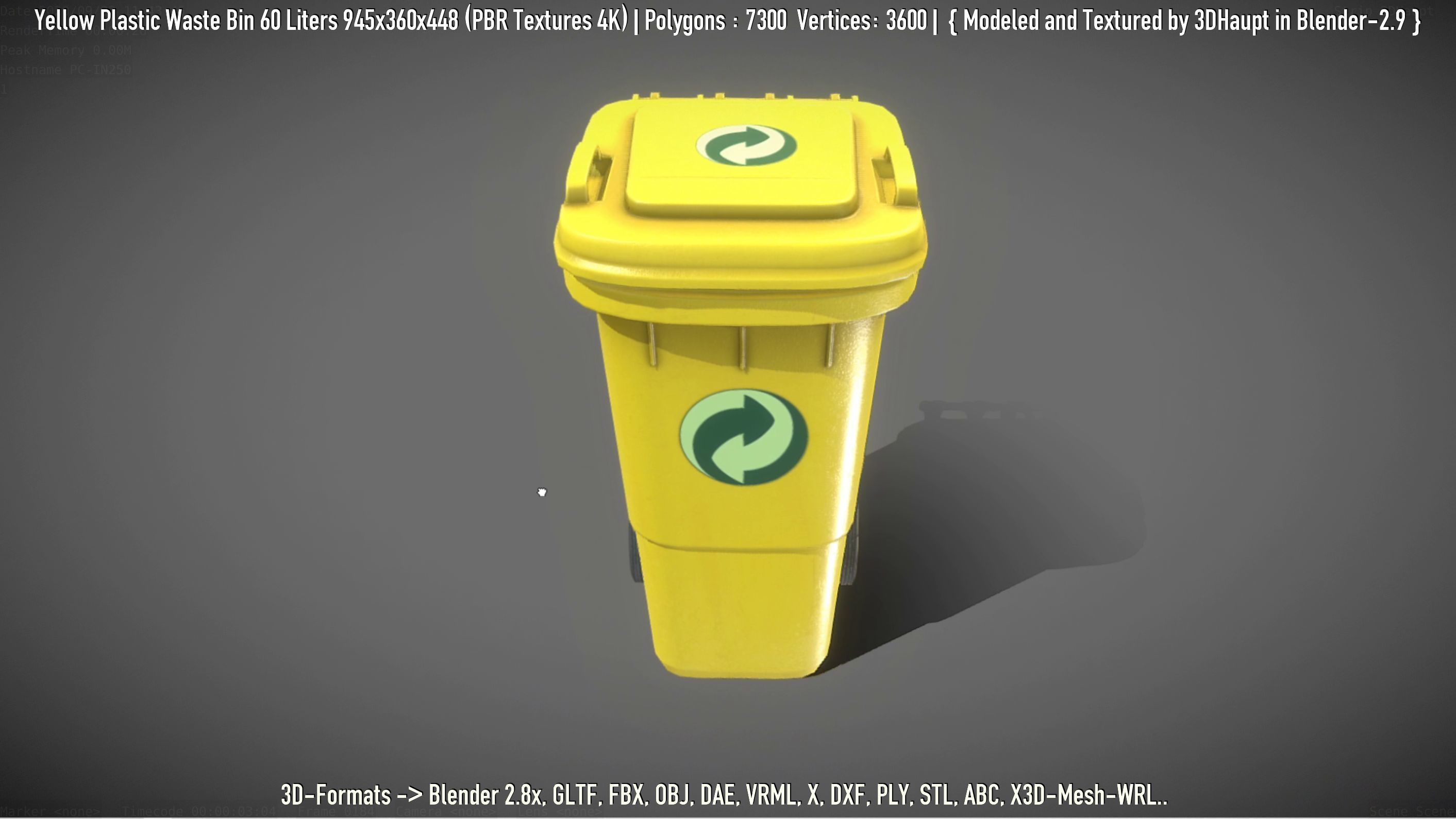Yellow Plastic Waste Bin 60 Liters 945x360x448 Low-poly 3D model_24