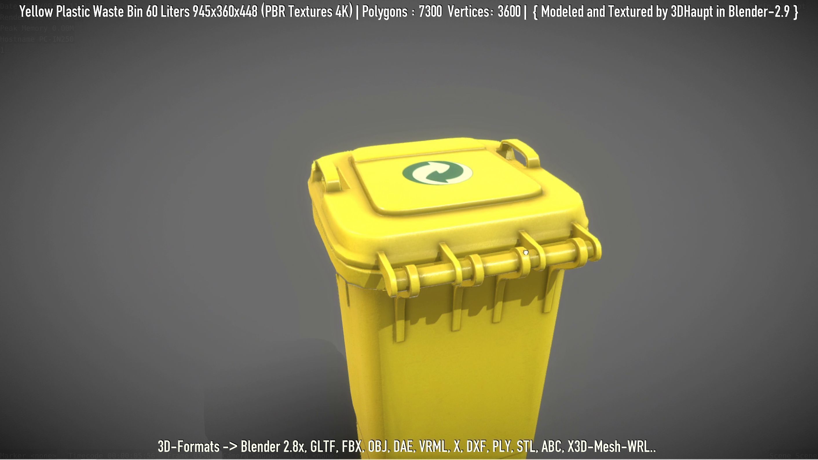 Yellow Plastic Waste Bin 60 Liters 945x360x448 Low-poly 3D model_58