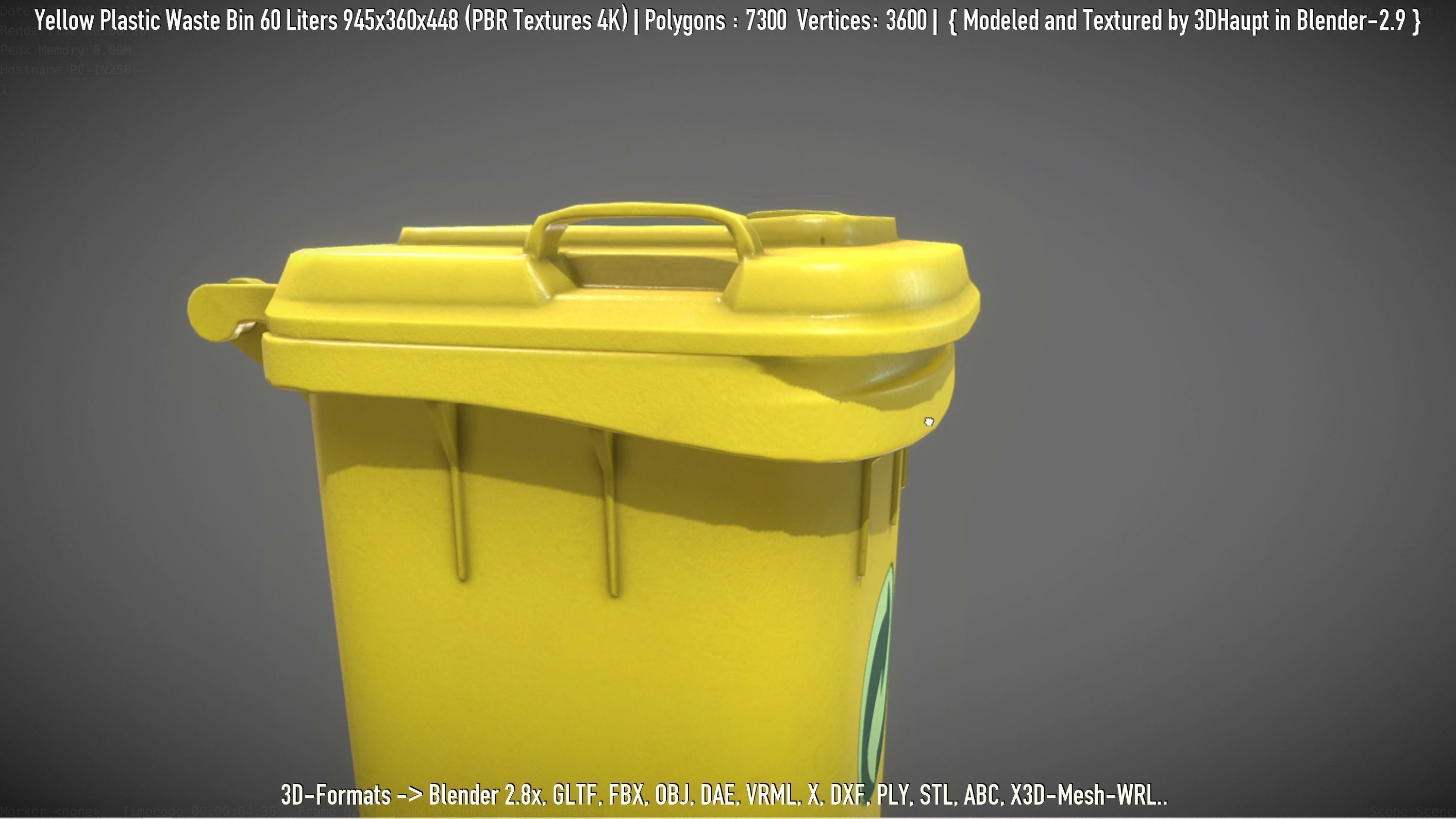 Yellow Plastic Waste Bin 60 Liters 945x360x448 Low-poly 3D model_31