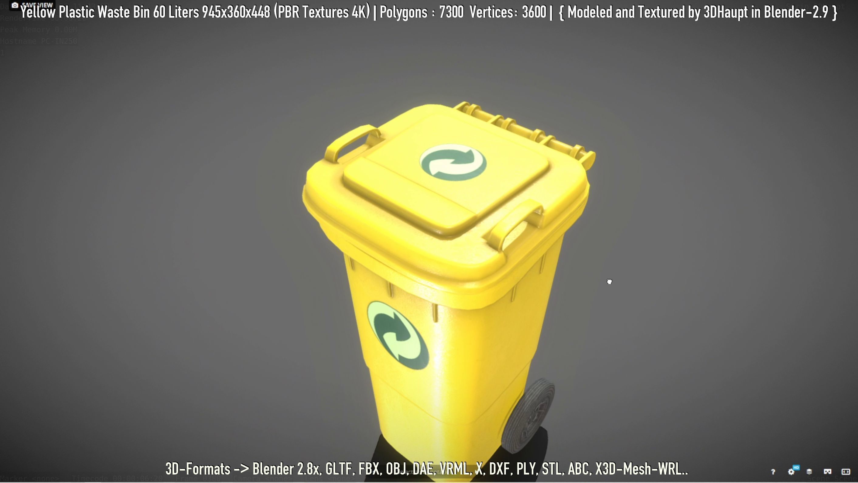 Yellow Plastic Waste Bin 60 Liters 945x360x448 Low-poly 3D model_97