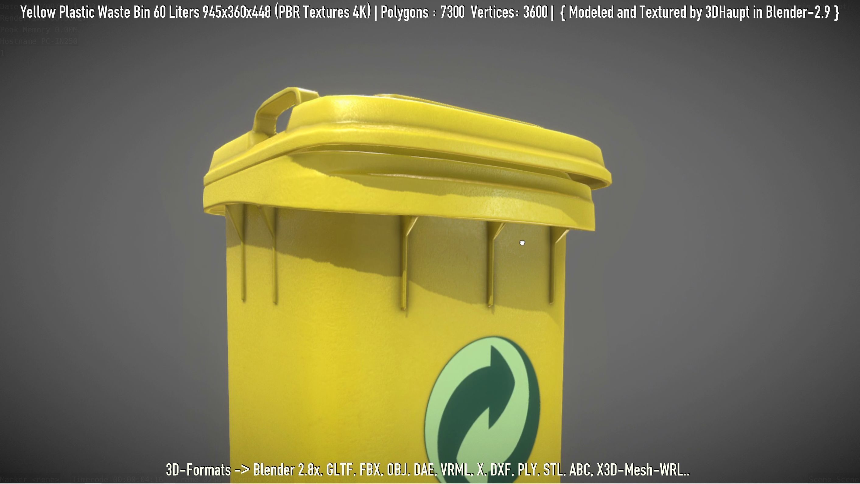 Yellow Plastic Waste Bin 60 Liters 945x360x448 Low-poly 3D model_52