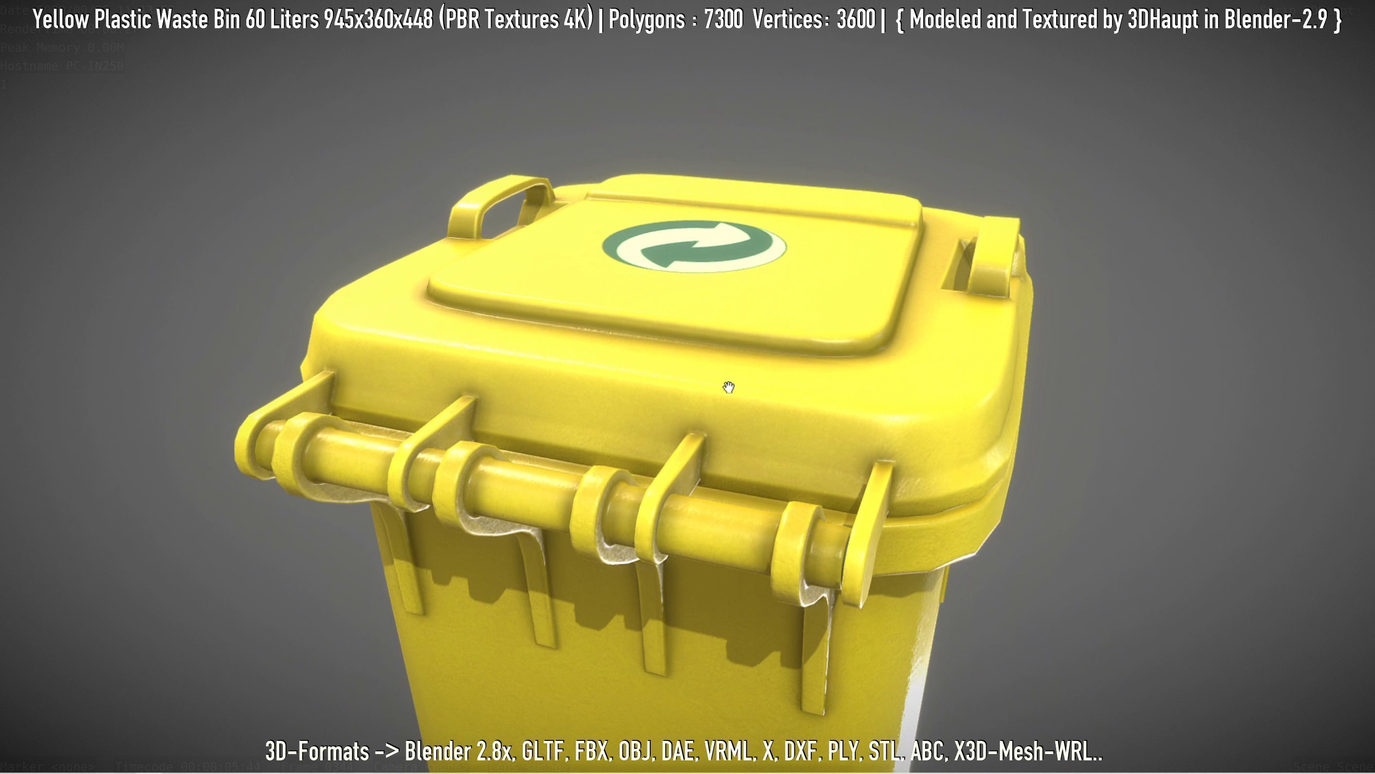 Yellow Plastic Waste Bin 60 Liters 945x360x448 Low-poly 3D model_63