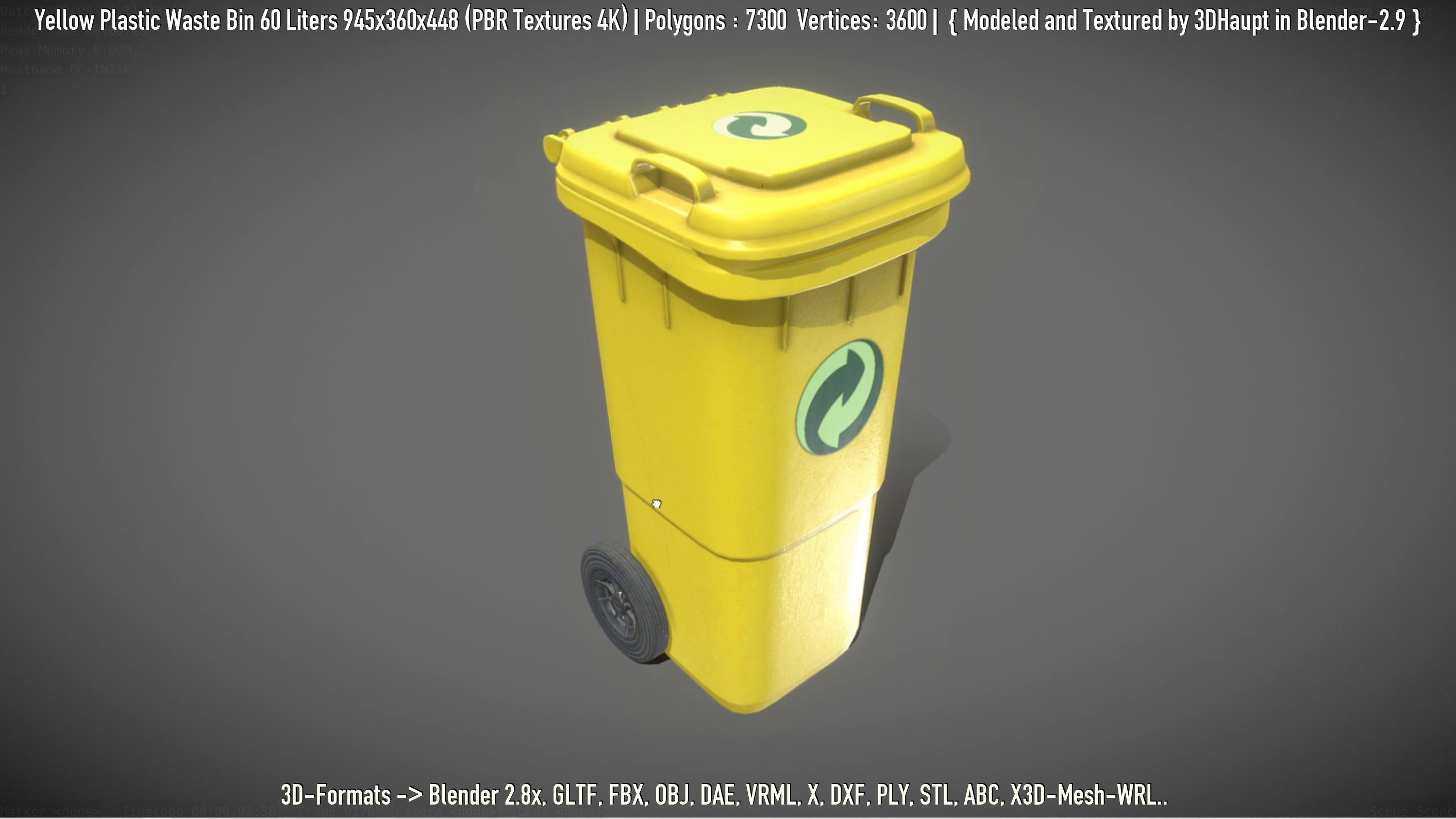 Yellow Plastic Waste Bin 60 Liters 945x360x448 Low-poly 3D model_38