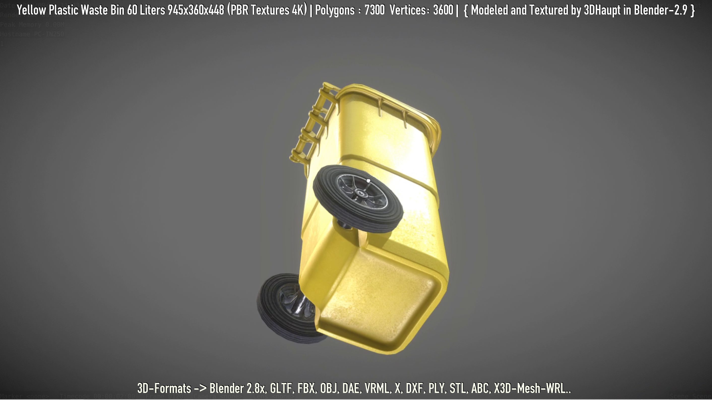 Yellow Plastic Waste Bin 60 Liters 945x360x448 Low-poly 3D model_64