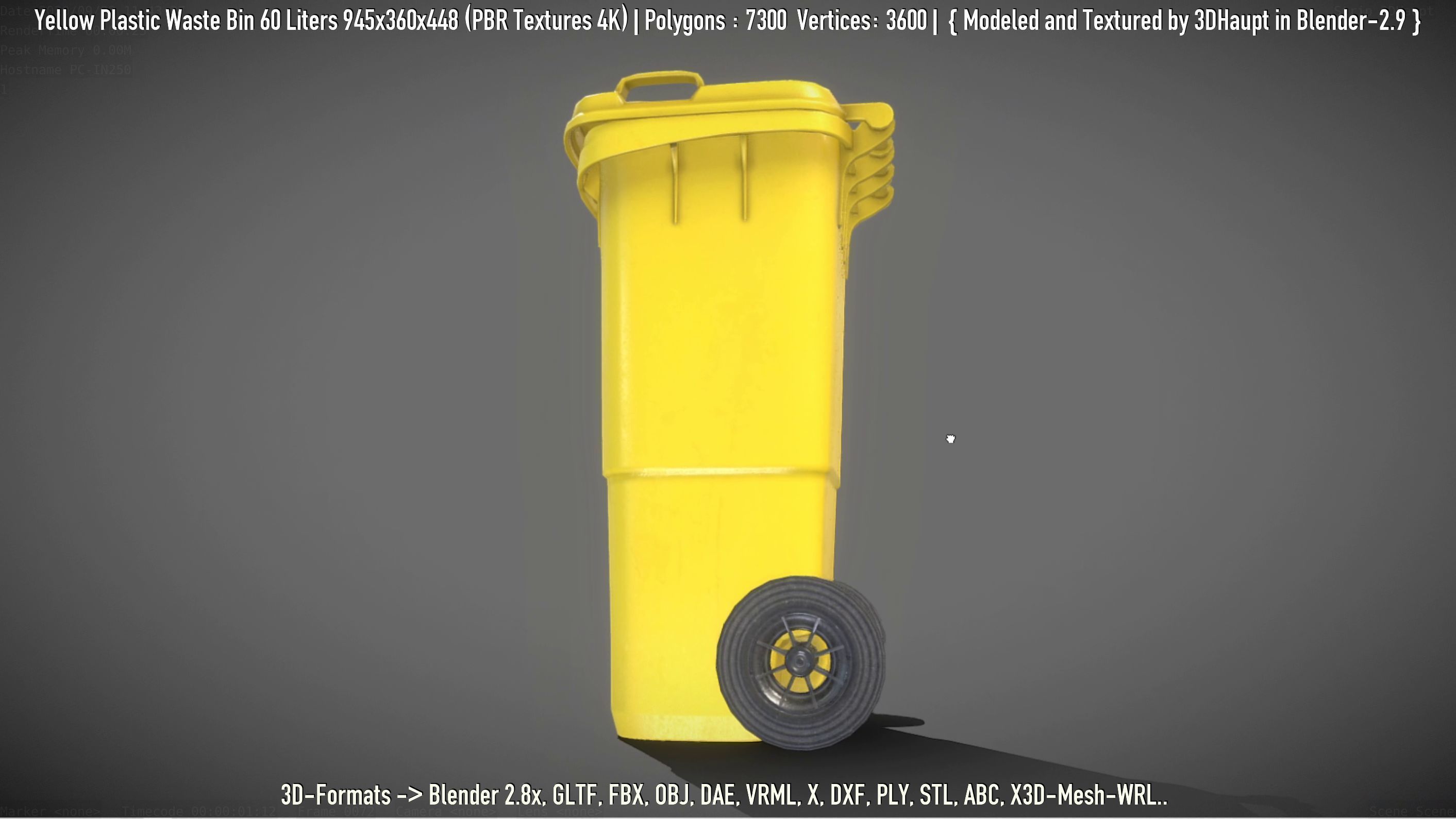 Yellow Plastic Waste Bin 60 Liters 945x360x448 Low-poly 3D model_75