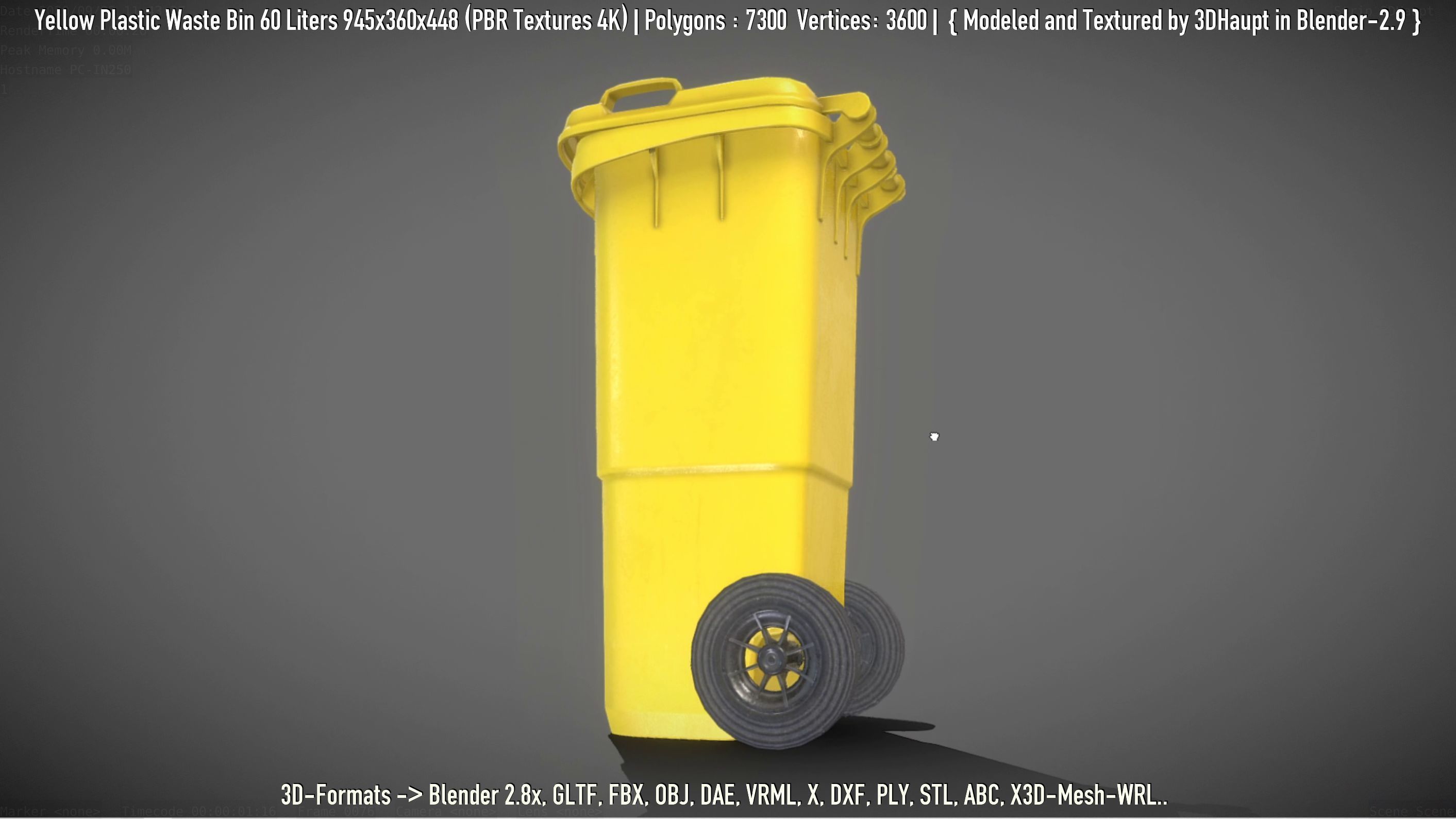 Yellow Plastic Waste Bin 60 Liters 945x360x448 Low-poly 3D model_94