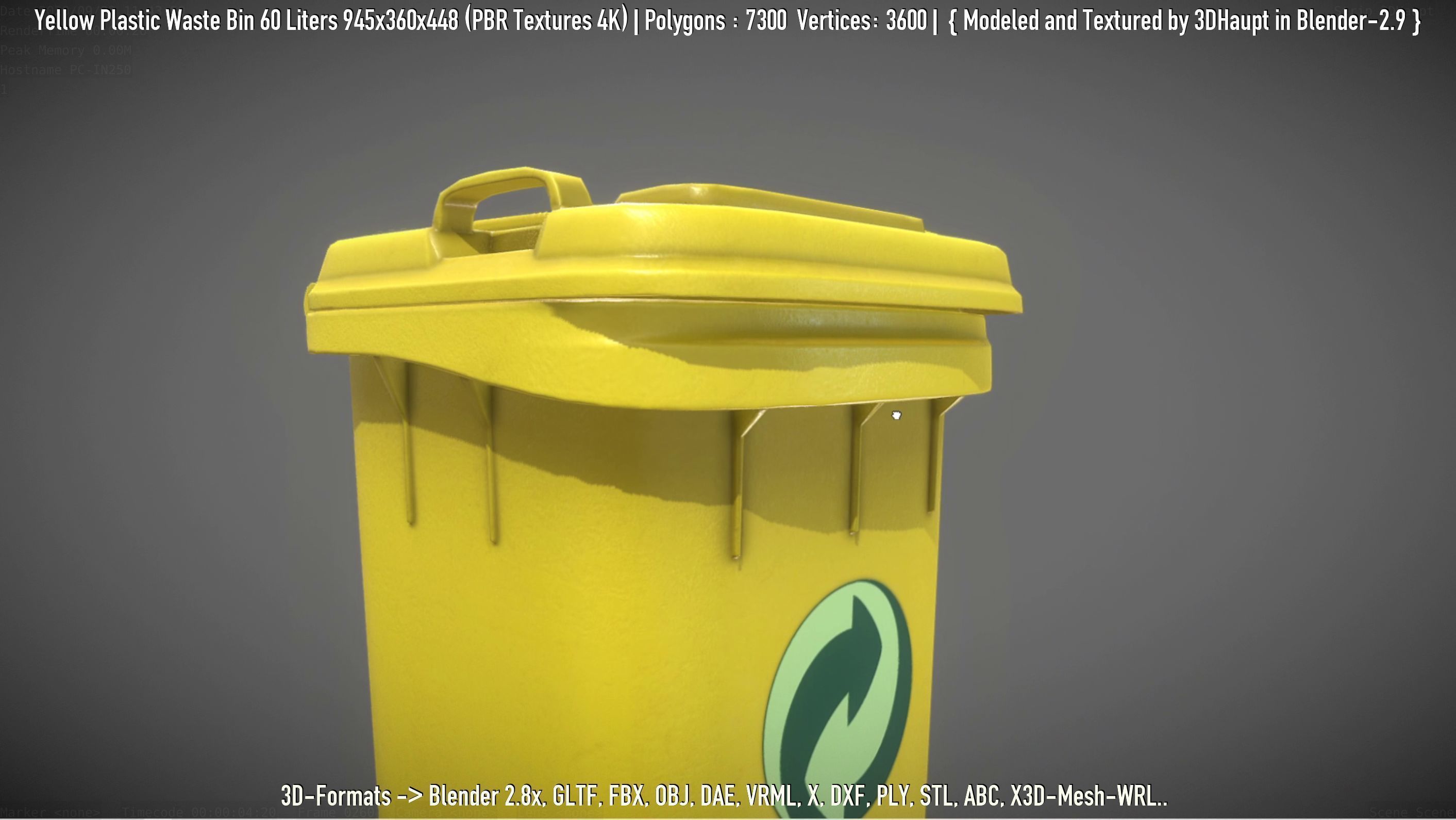Yellow Plastic Waste Bin 60 Liters 945x360x448 Low-poly 3D model_69