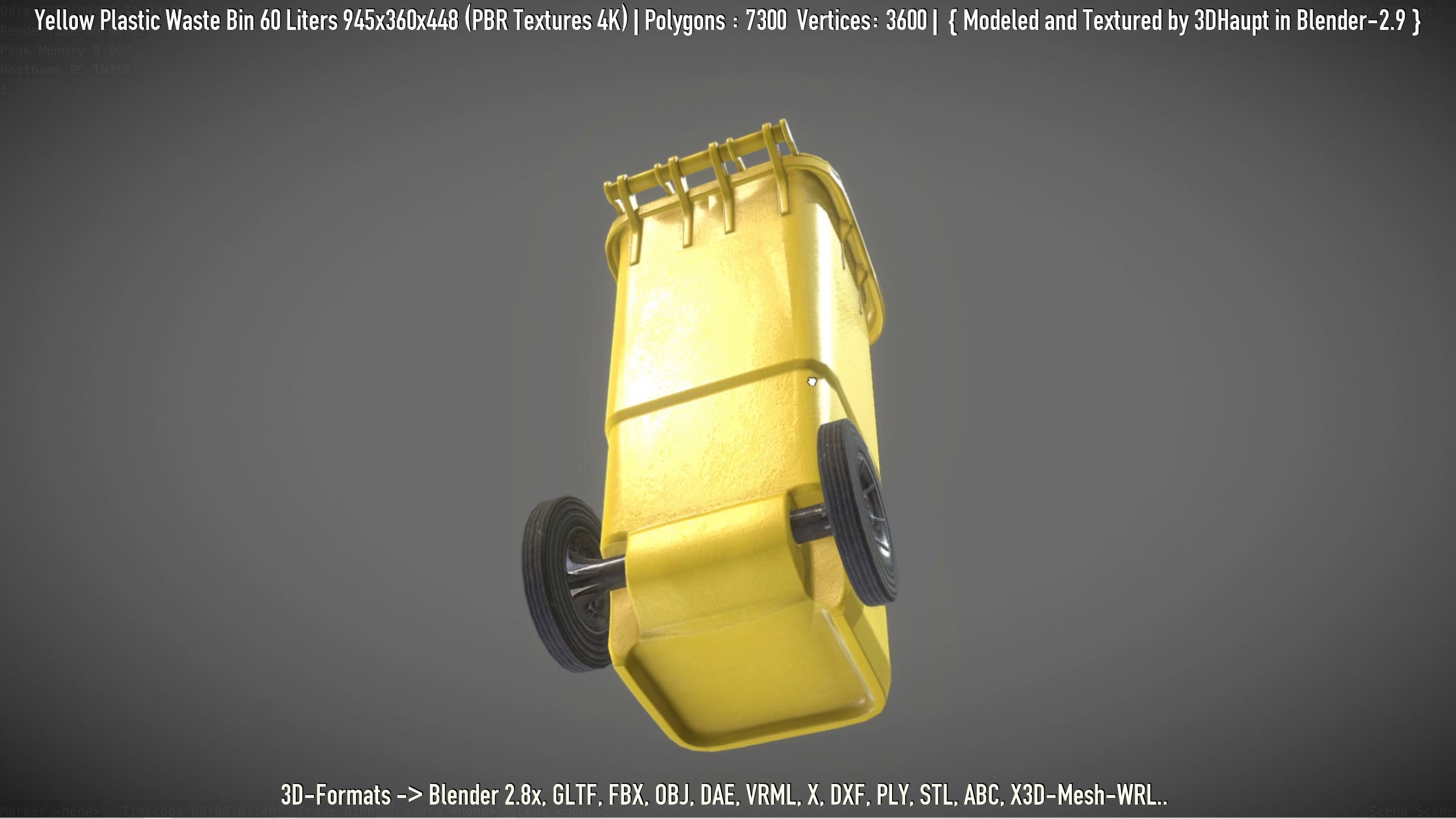 Yellow Plastic Waste Bin 60 Liters 945x360x448 Low-poly 3D model_81