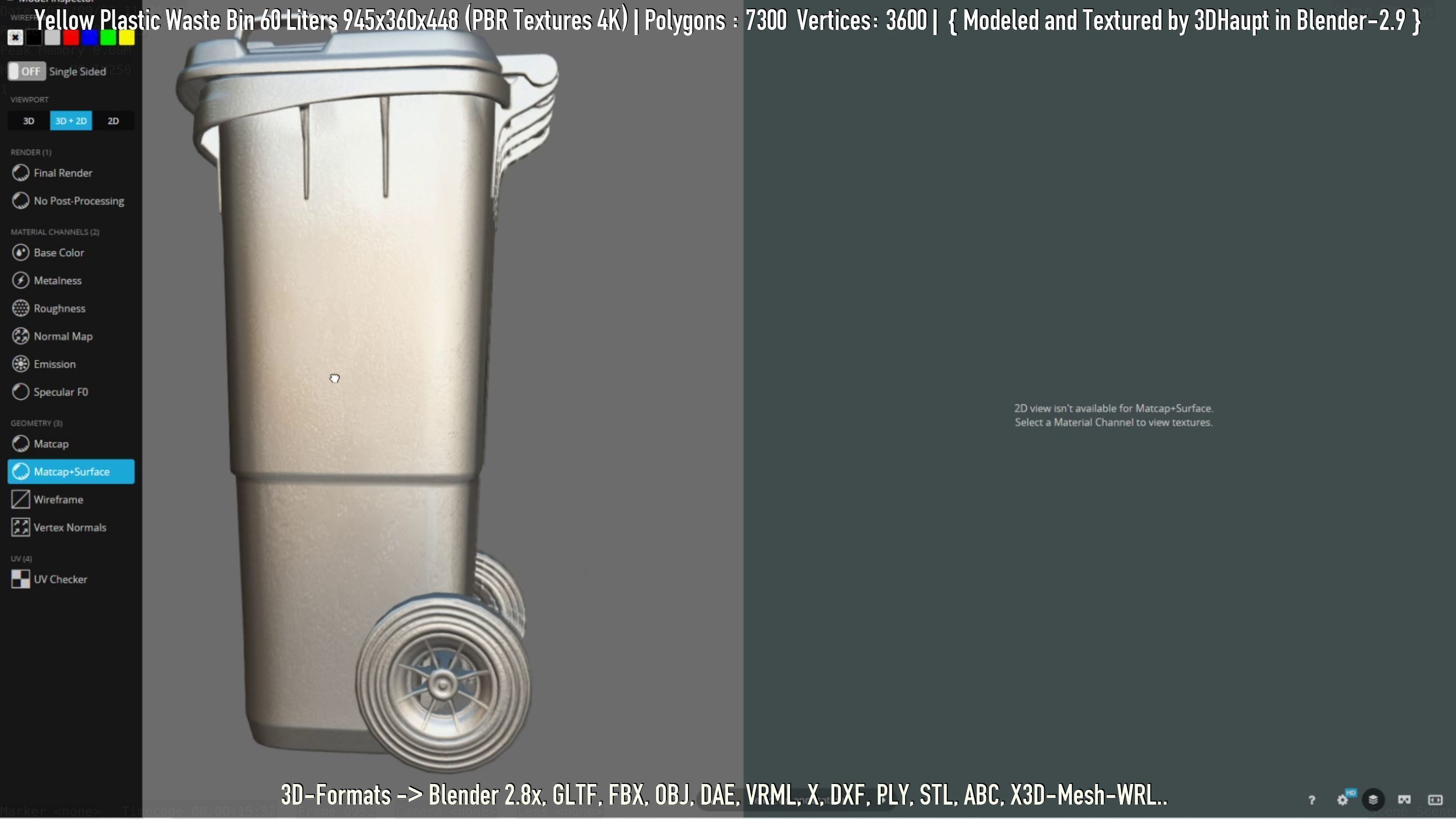 Yellow Plastic Waste Bin 60 Liters 945x360x448 Low-poly 3D model_30