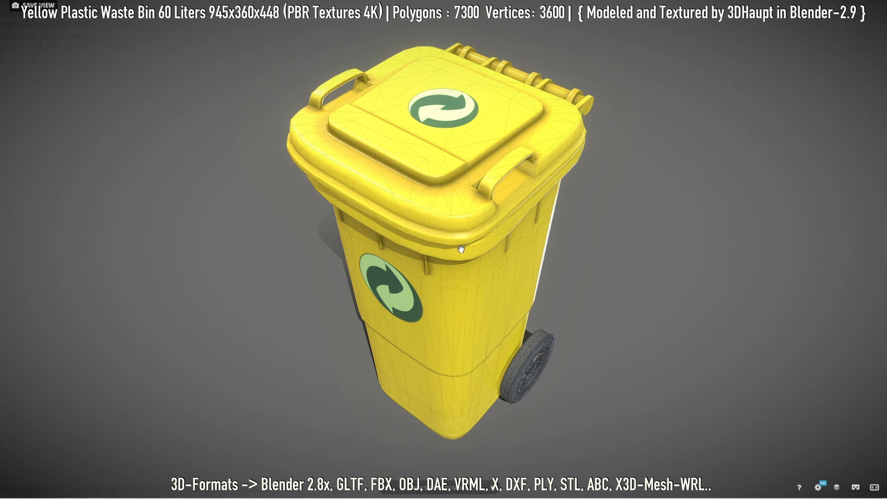 Yellow Plastic Waste Bin 60 Liters 945x360x448 Low-poly 3D model_60