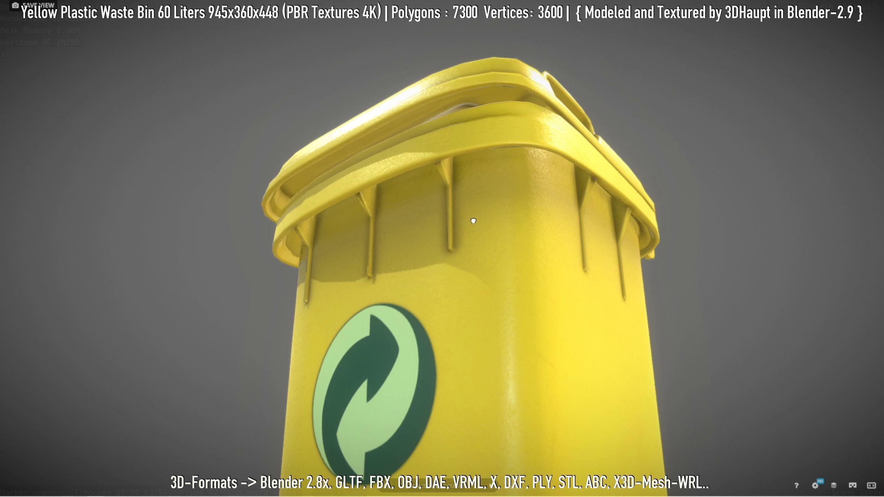 Yellow Plastic Waste Bin 60 Liters 945x360x448 Low-poly 3D model_17