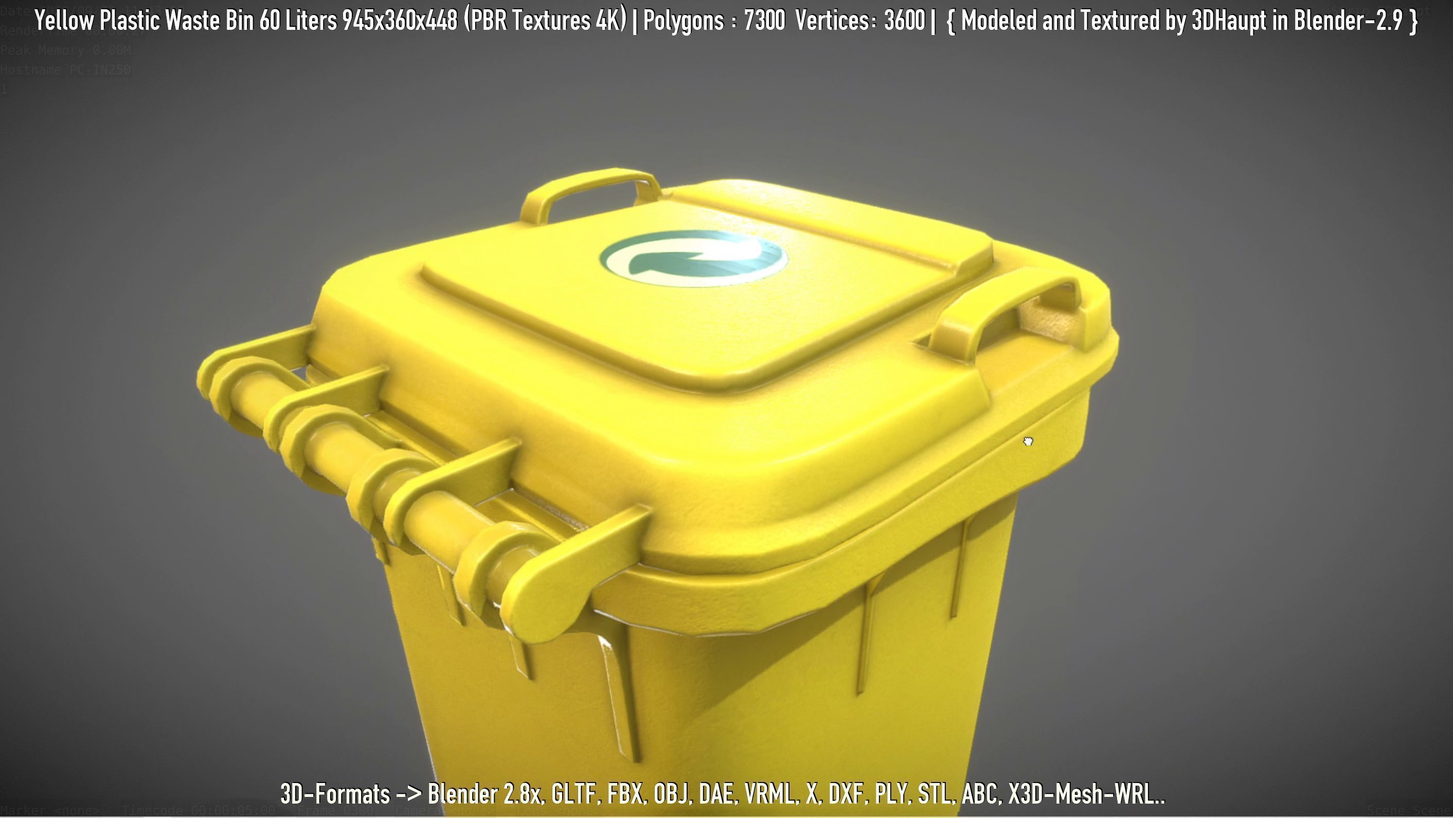 Yellow Plastic Waste Bin 60 Liters 945x360x448 Low-poly 3D model_32