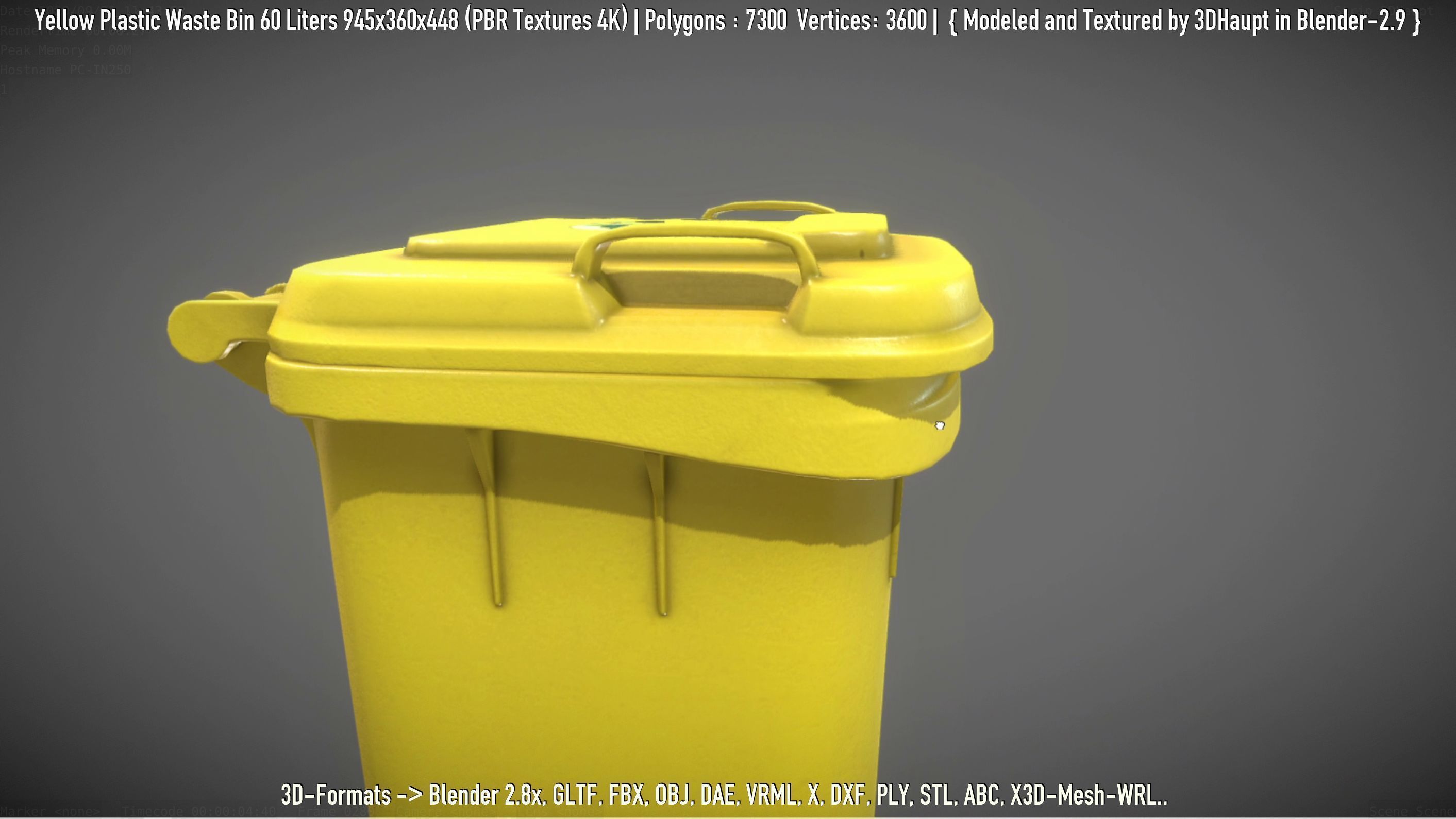 Yellow Plastic Waste Bin 60 Liters 945x360x448 Low-poly 3D model_76