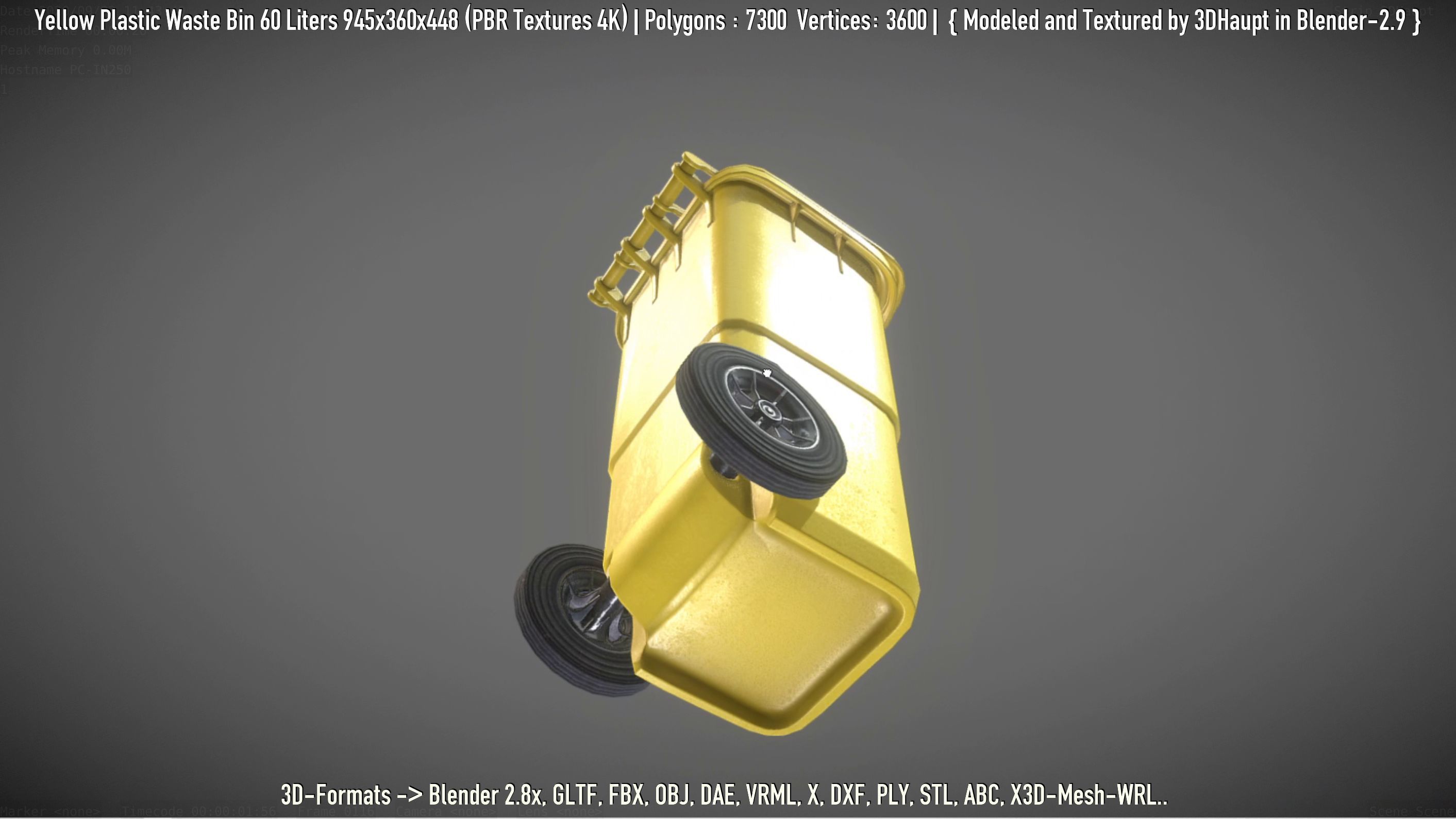 Yellow Plastic Waste Bin 60 Liters 945x360x448 Low-poly 3D model_48