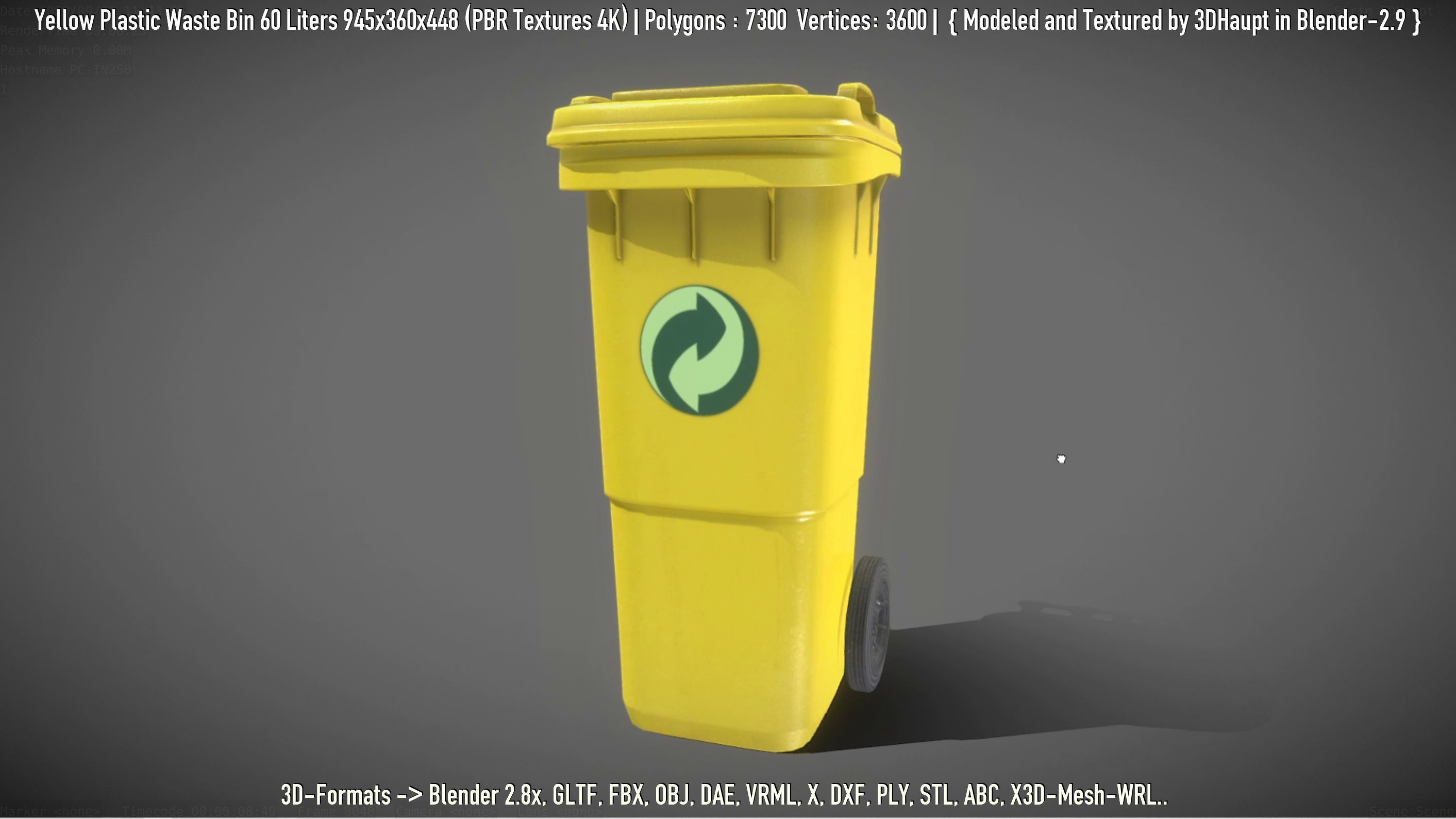 Yellow Plastic Waste Bin 60 Liters 945x360x448 Low-poly 3D model_12