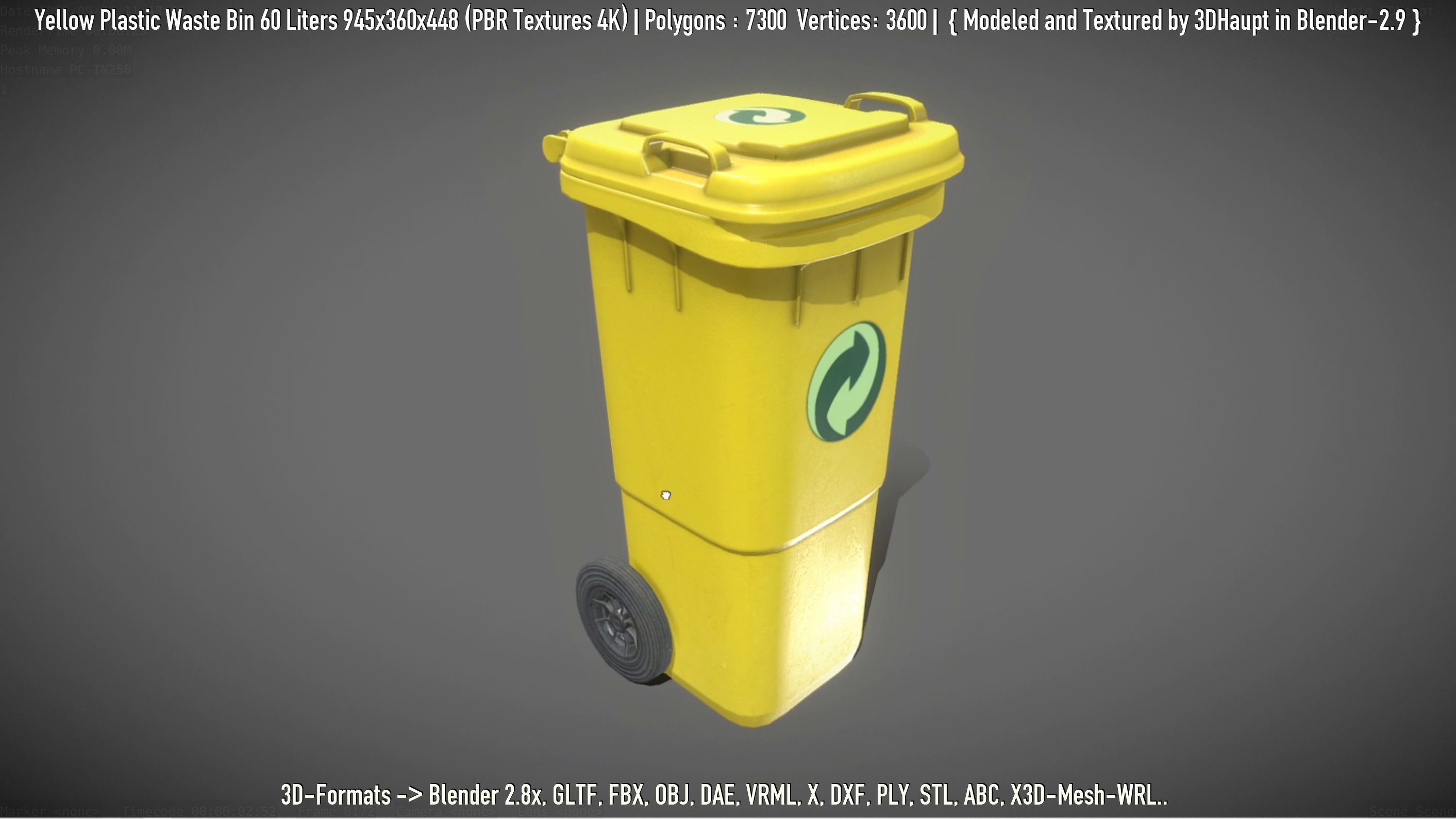 Yellow Plastic Waste Bin 60 Liters 945x360x448 Low-poly 3D model_66