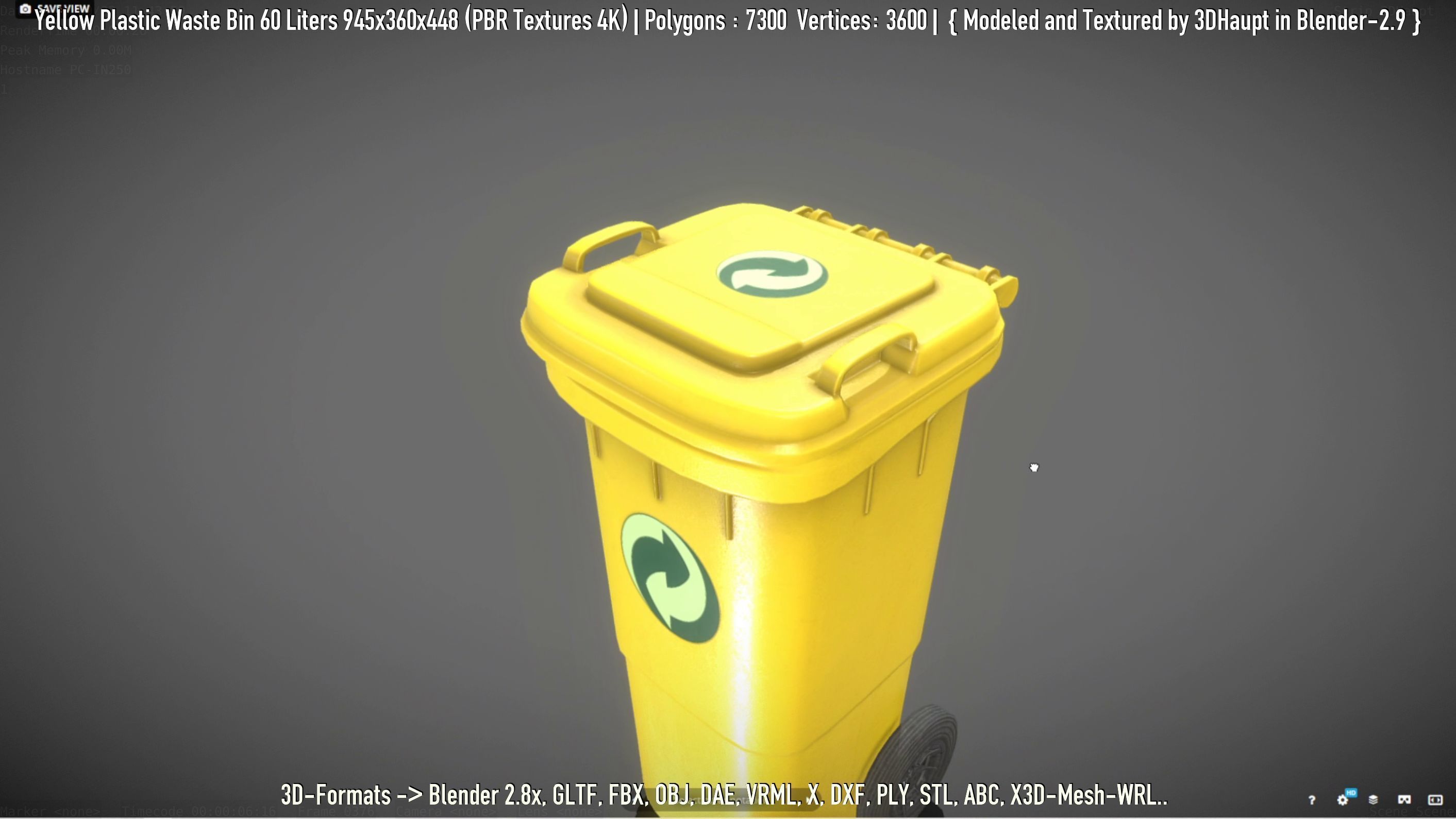Yellow Plastic Waste Bin 60 Liters 945x360x448 Low-poly 3D model_95