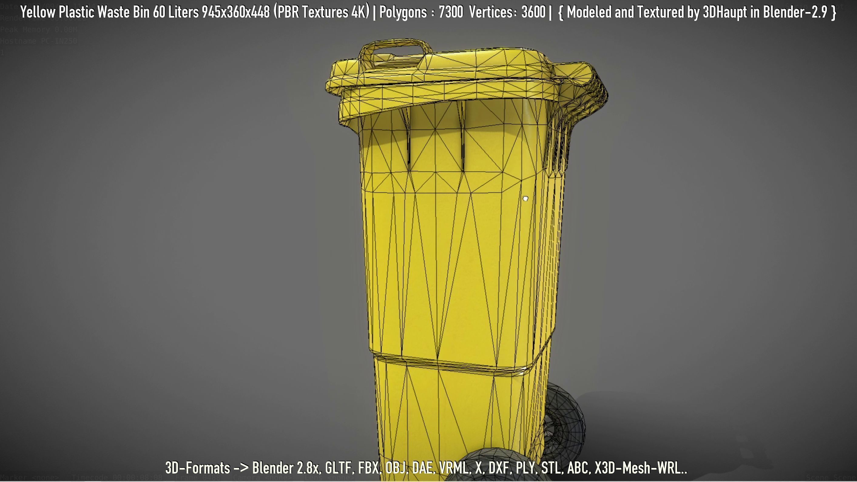 Yellow Plastic Waste Bin 60 Liters 945x360x448 Low-poly 3D model_8