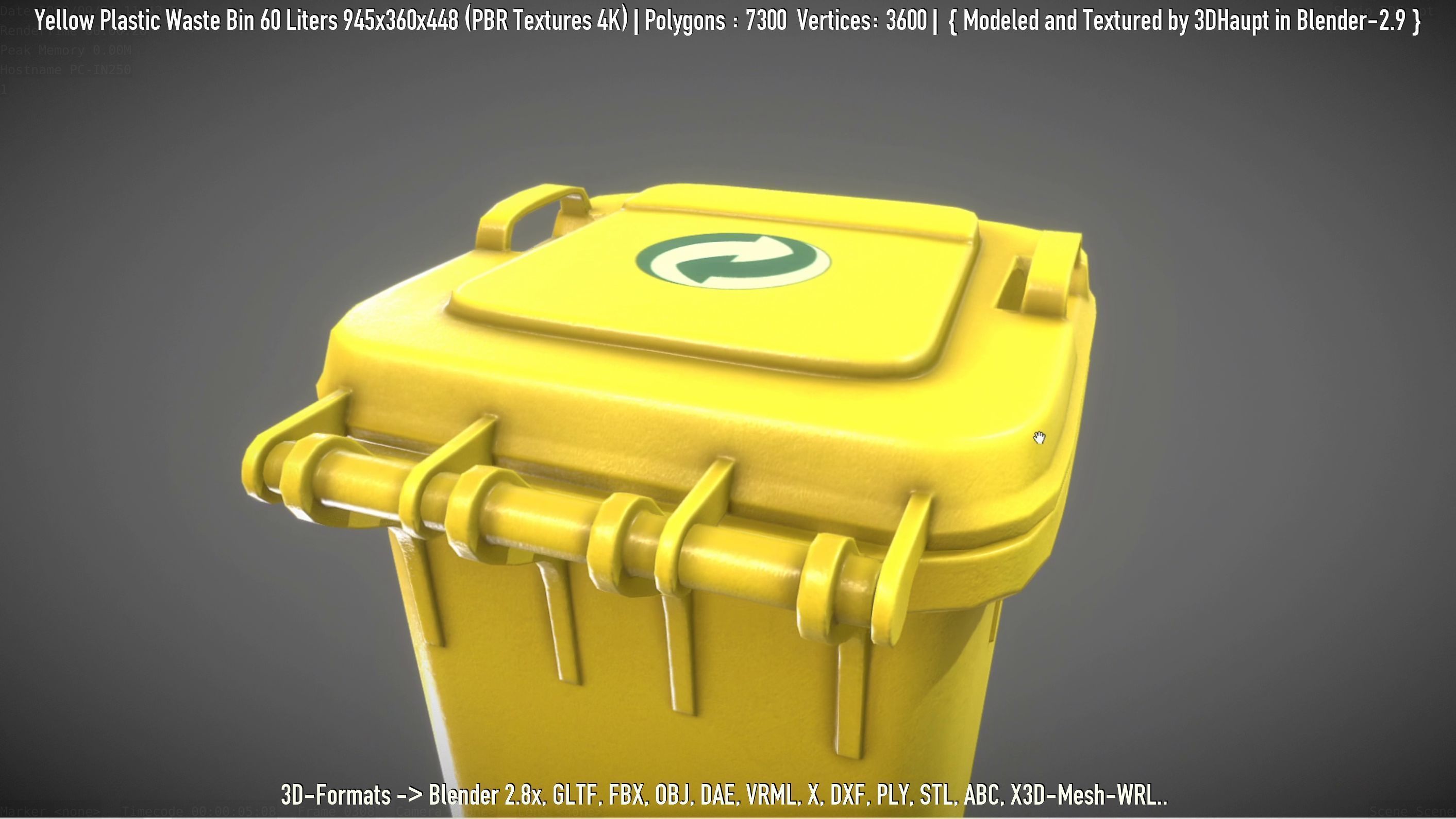 Yellow Plastic Waste Bin 60 Liters 945x360x448 Low-poly 3D model_21