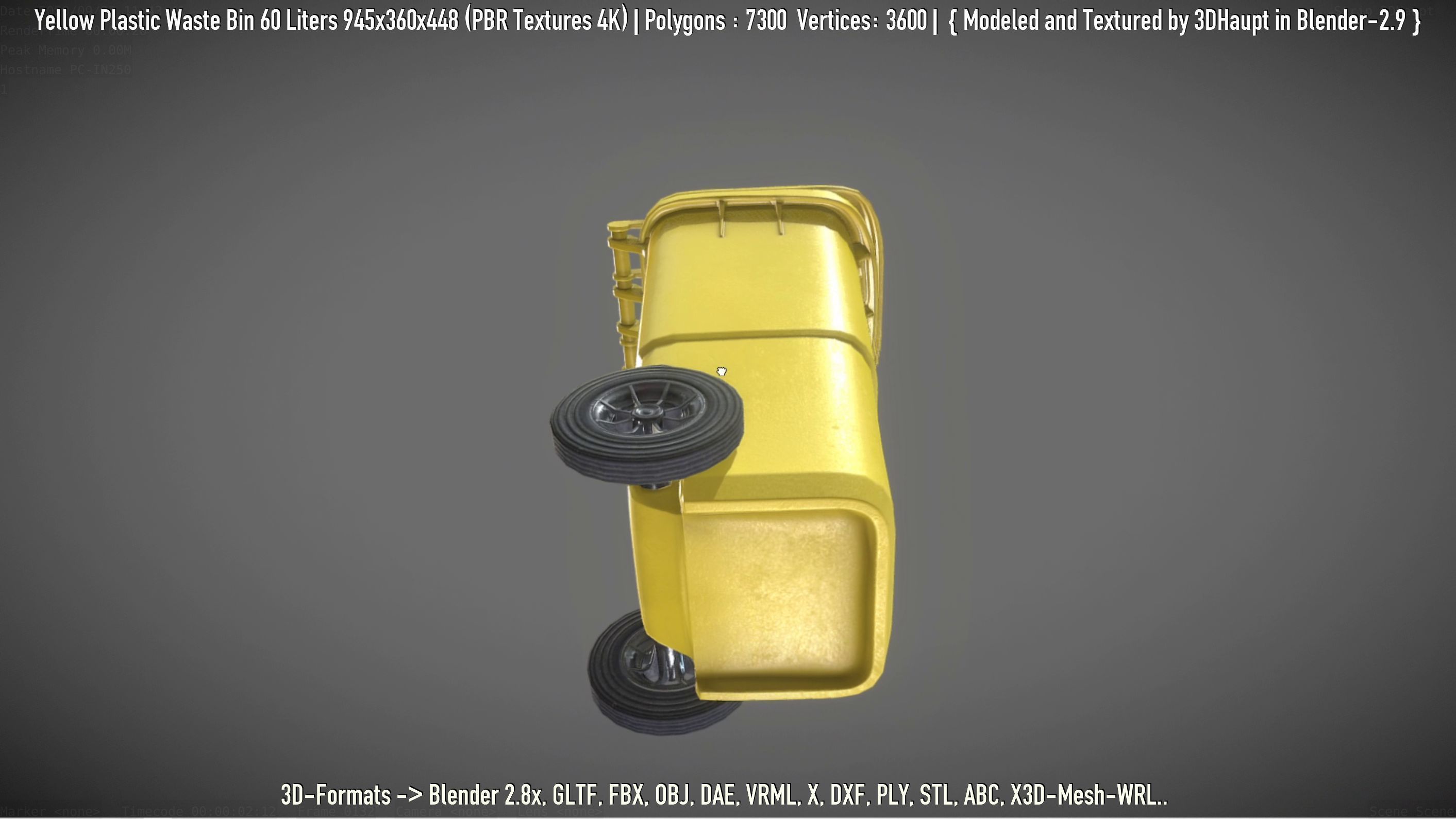 Yellow Plastic Waste Bin 60 Liters 945x360x448 Low-poly 3D model_85