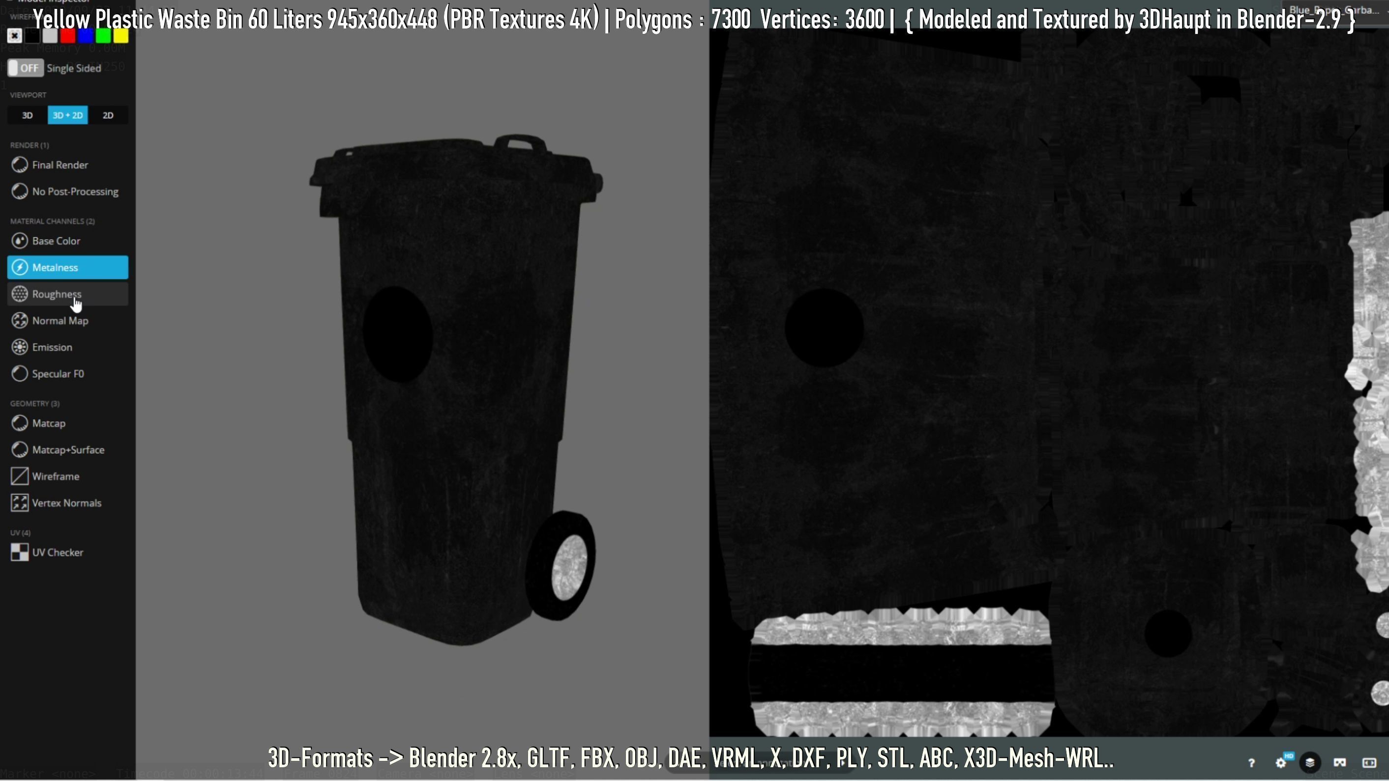 Yellow Plastic Waste Bin 60 Liters 945x360x448 Low-poly 3D model_25