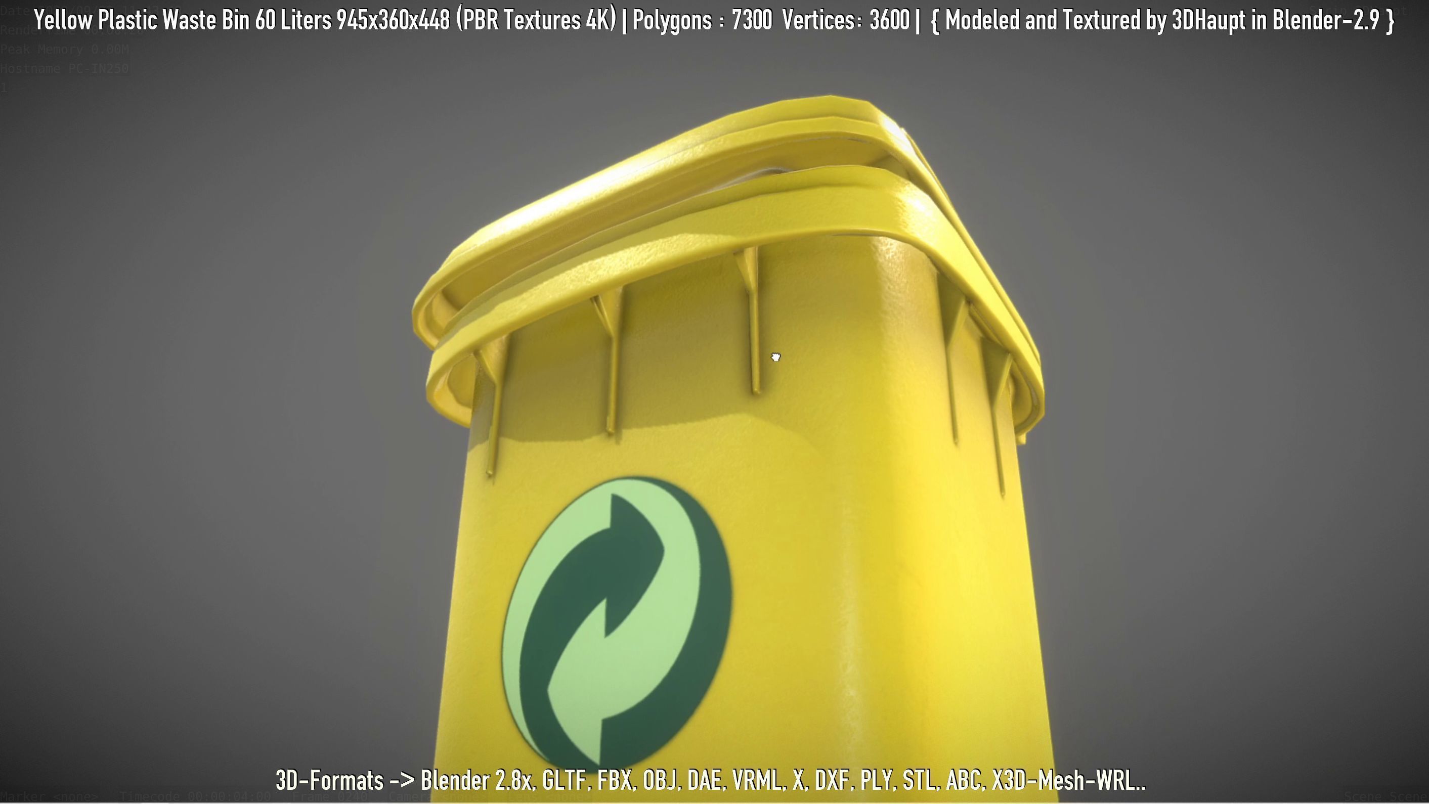 Yellow Plastic Waste Bin 60 Liters 945x360x448 Low-poly 3D model_102
