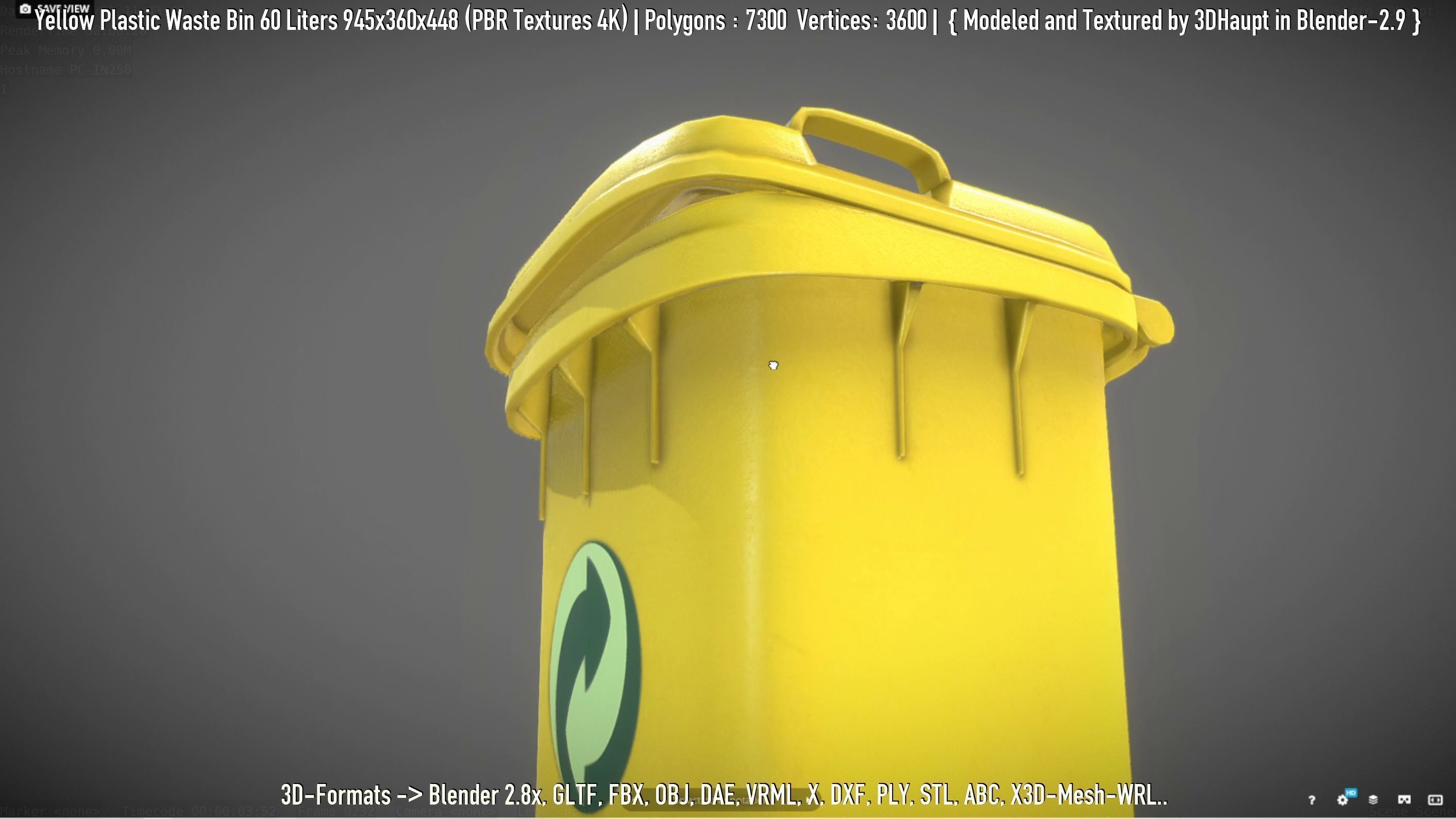 Yellow Plastic Waste Bin 60 Liters 945x360x448 Low-poly 3D model_99