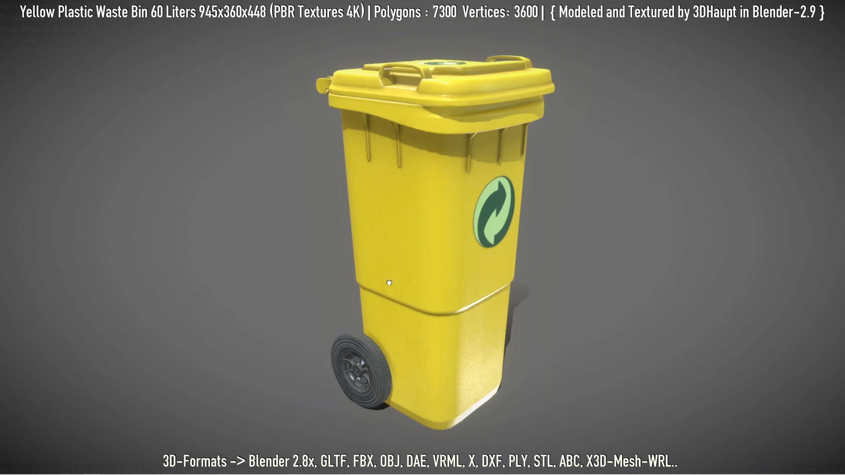 Yellow Plastic Waste Bin 60 Liters 945x360x448 Low-poly 3D model_42